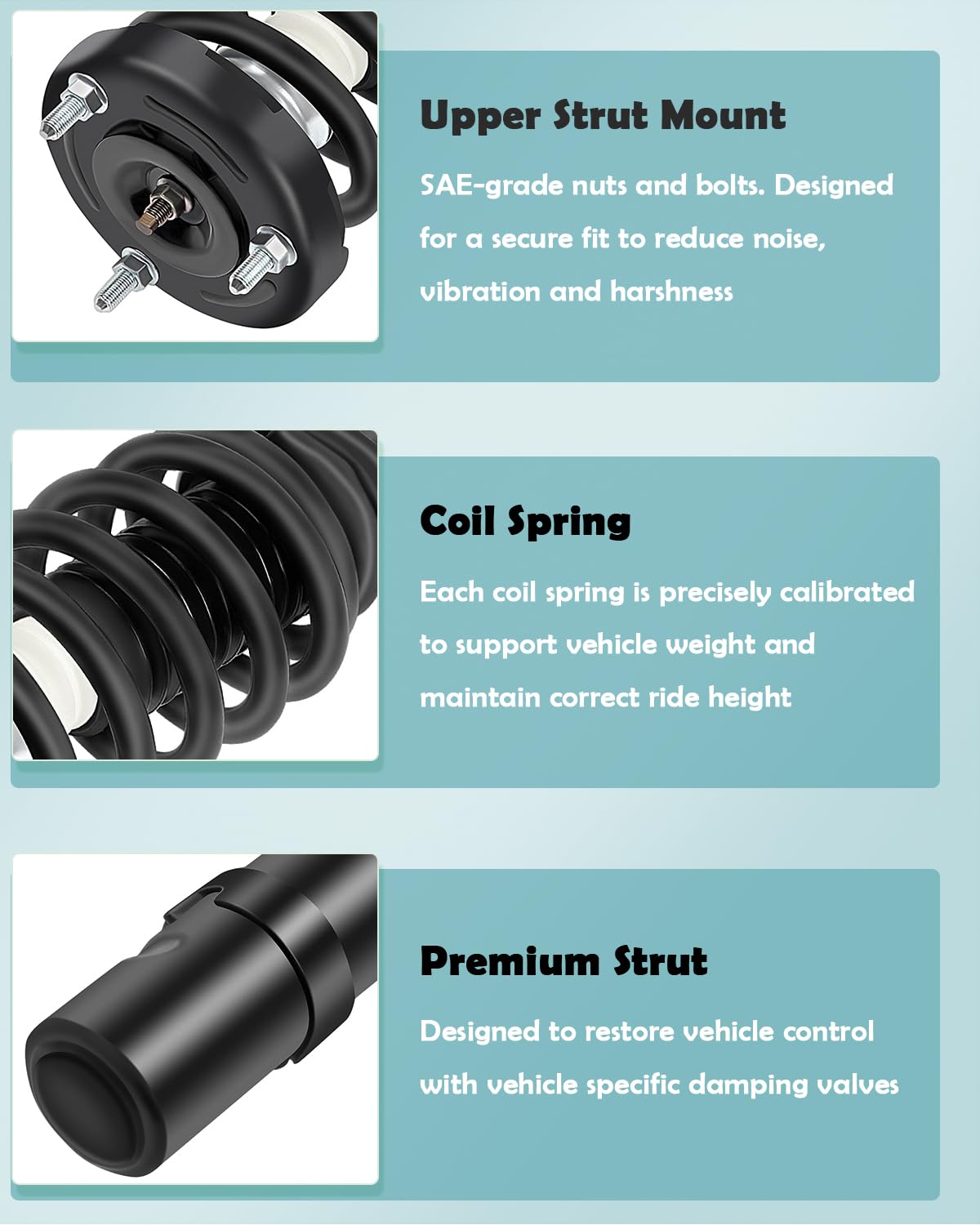 Scitoo - 2Pcs Front Complete Struts Spring Assembly + 2Pcs Rear Shock Absorbers Fits 2006-2011 For Hyundai Azera,2006-10 For Hyu