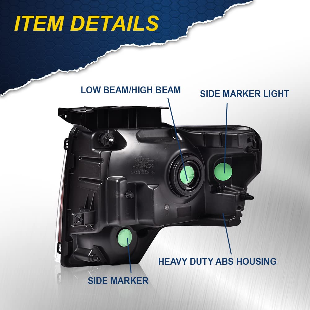 Cheda Headlights Assembly, Compatible With 2009 2010 2011 2012 2013 2014 Ford F150 Replacement Headlights Assembly Lamps Left+Ri