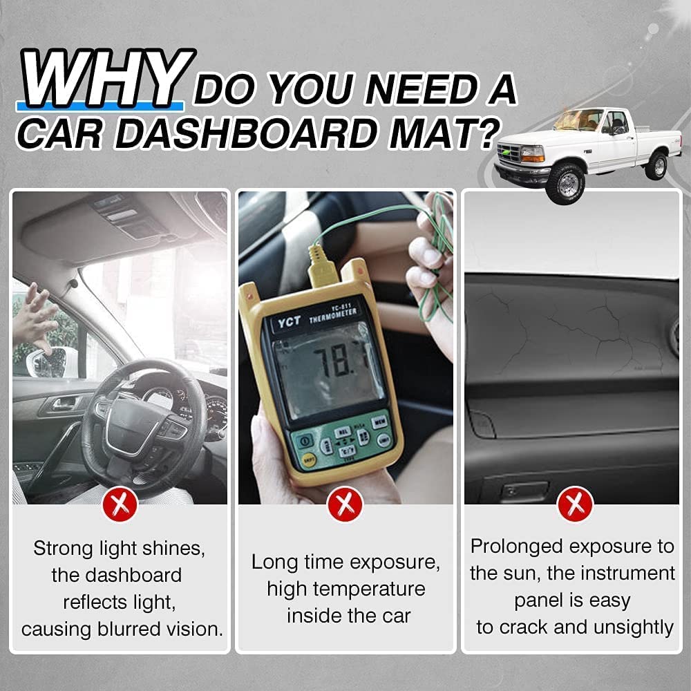 Cartist Dashboard Mats Compatible with Ford F150 F250 F350 1992 1993 1994 1995 1996 Dash Board Cover Mat Anti-Slip Carpet Sunshi