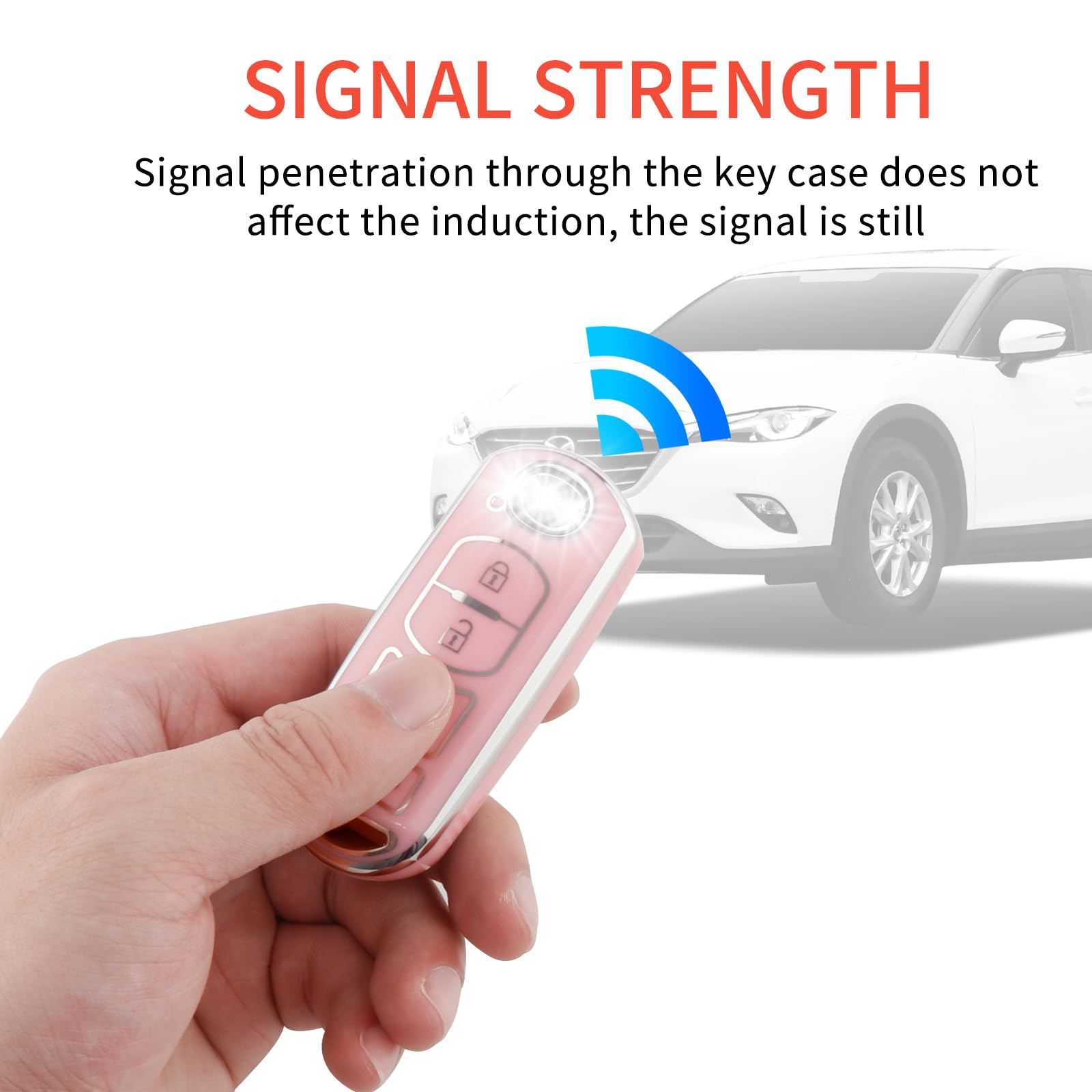 Pangpai Pink Mazda Key Fob Cover, Soft TPU Case with Bling Keychain Fit for 3, 6, Miata MX-5, CX-5, CX-9 Smart Remote