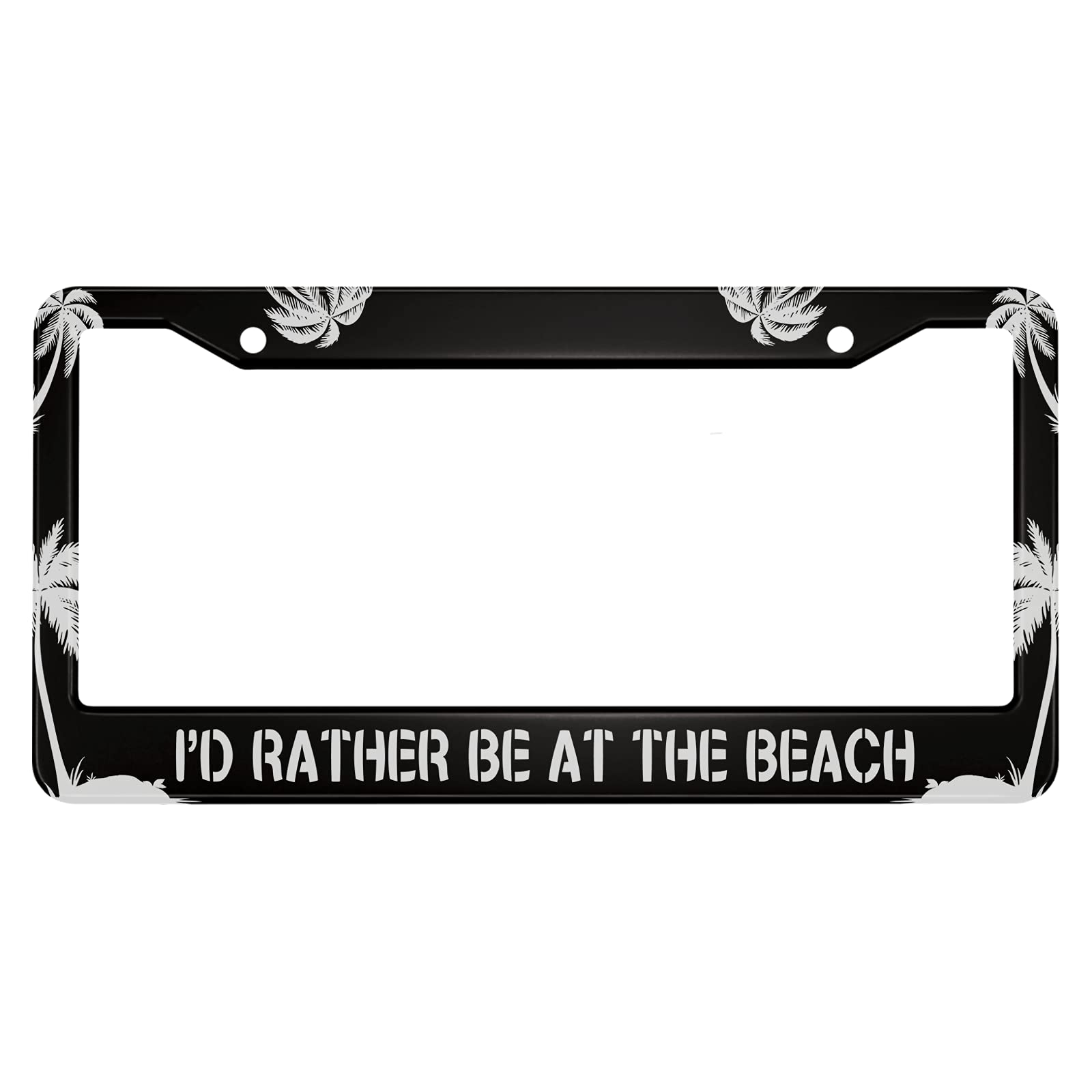 Ofloral I'D Rather Be At The Beach Aluminum Alloy License Plate Frame Palm Tree Silhouette Applicable To Us Standard Car Metal F