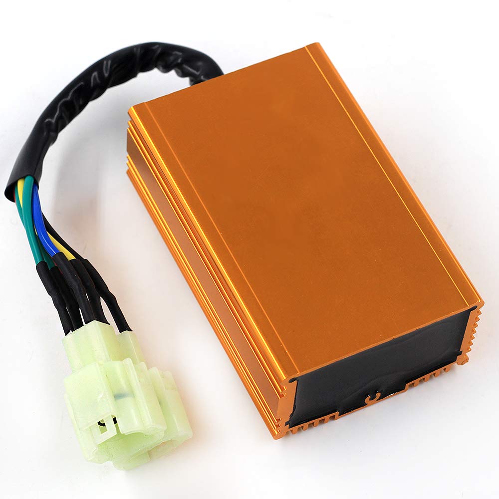 TRKIMAL Racing Tuning DC CDI Box 6pin + Spark Plug for GY6 125cc 150cc 250cc Engines, Moped Scooter, ATV, Go Kart - No Rev