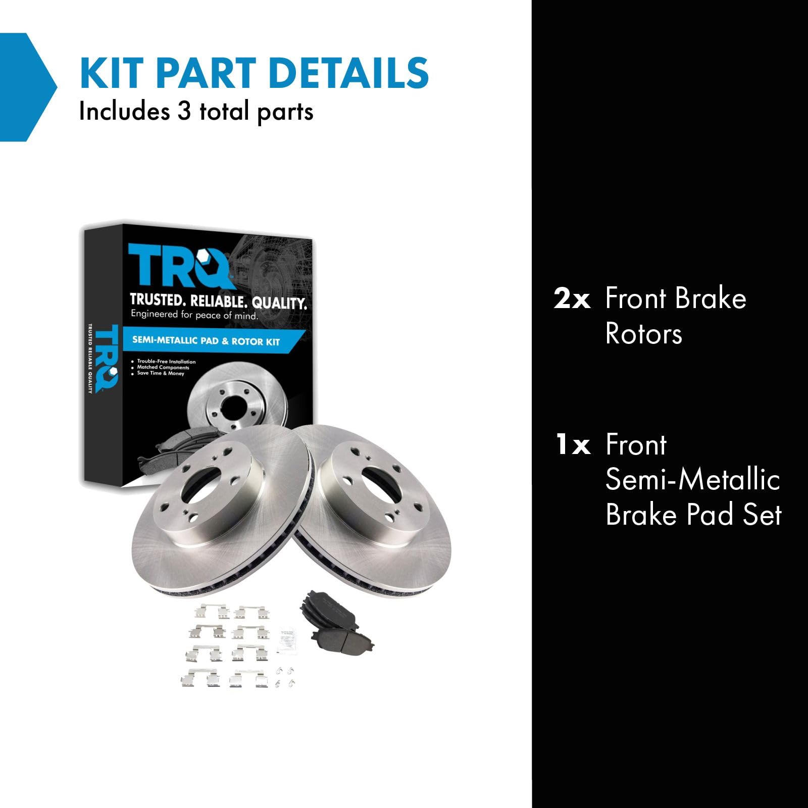Trq Front Brake Pad & Rotor Kit Brake Pads Brake Rotor Semi-Metallic Compatible With 2005-2015 Toyota Tacoma