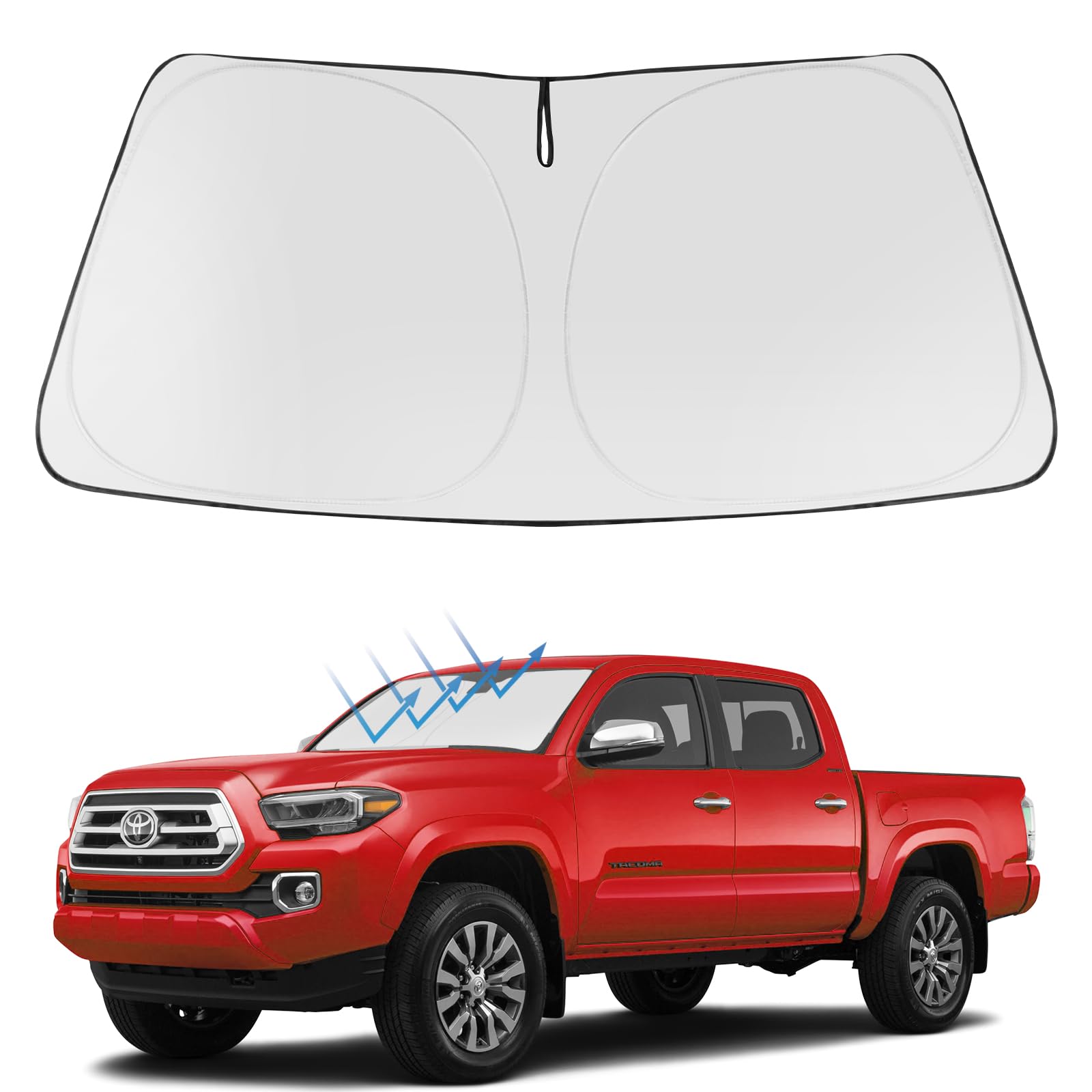 Proadsy 2025 Upgrade Front Windshield Sun Shade Foldable Sunshade Protector Custom Fit 2016-2024 2025 Toyota Tacoma 2Dr 4Dr Pickup Accessories