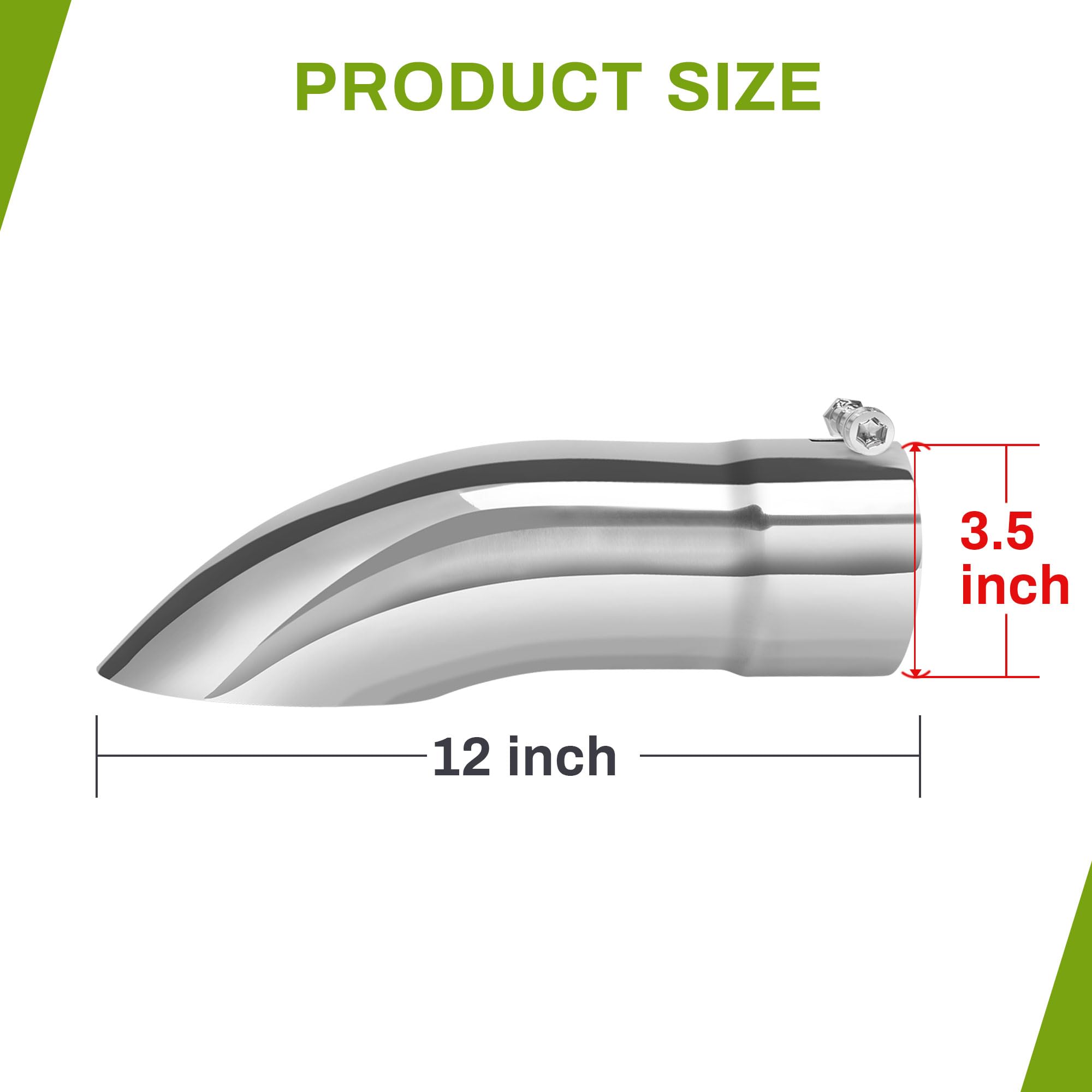 Autosaver88 3 1/2 Inch Turn Down Exhaust Tip, 3.5'' Inlet 3.5'' Outlet 12'' Overall Length Chrome-Plated Stainless Steel Diesel