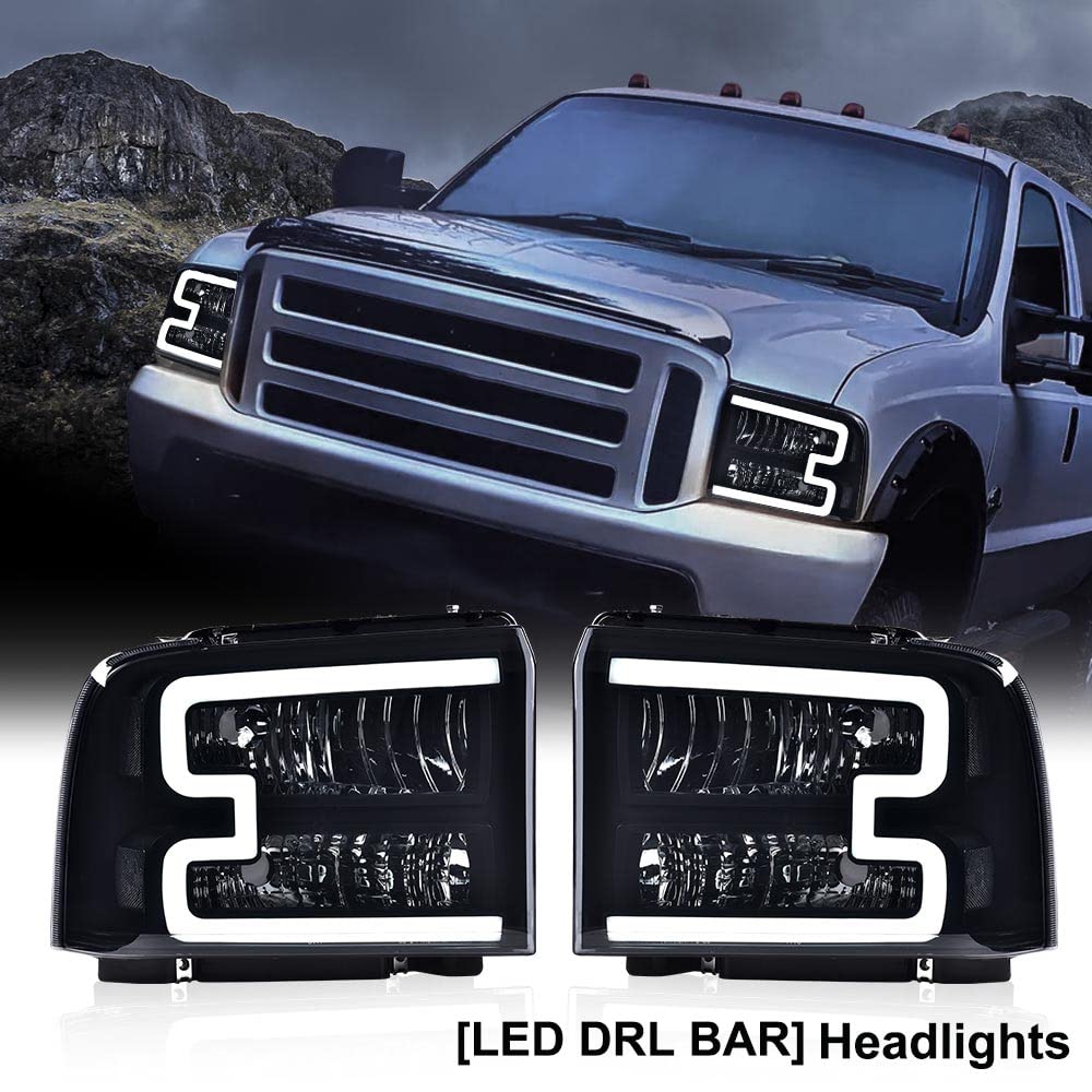 Pit66 Led Drl Headlight Compatible With Ford F250 F350 F450 F550 Super Duty 2005-2007 / Compatible With Excursion 2005 6C3Z13008