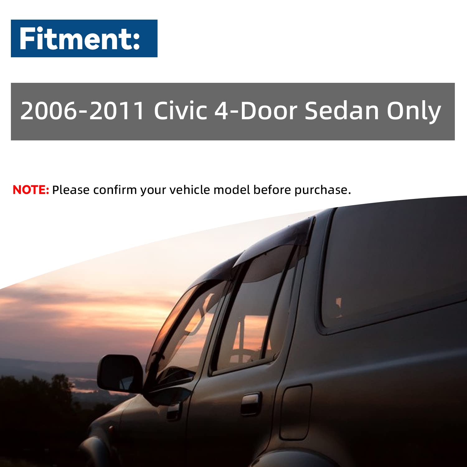 Lqqdp Set Of 4 Jdm 3D Wavy Mu Style Front+Rear Smoke Sun/Rain Guard Outside Mount Tape-On Acrylic Window Visors Compatible With 06-11 Civic 4-Door Sedan