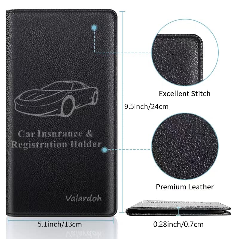 Valardoh Premium Car Registration And Insurance Card Holder, Car Document Holder For Cards, Driver License & Other Essential Documents (Black)