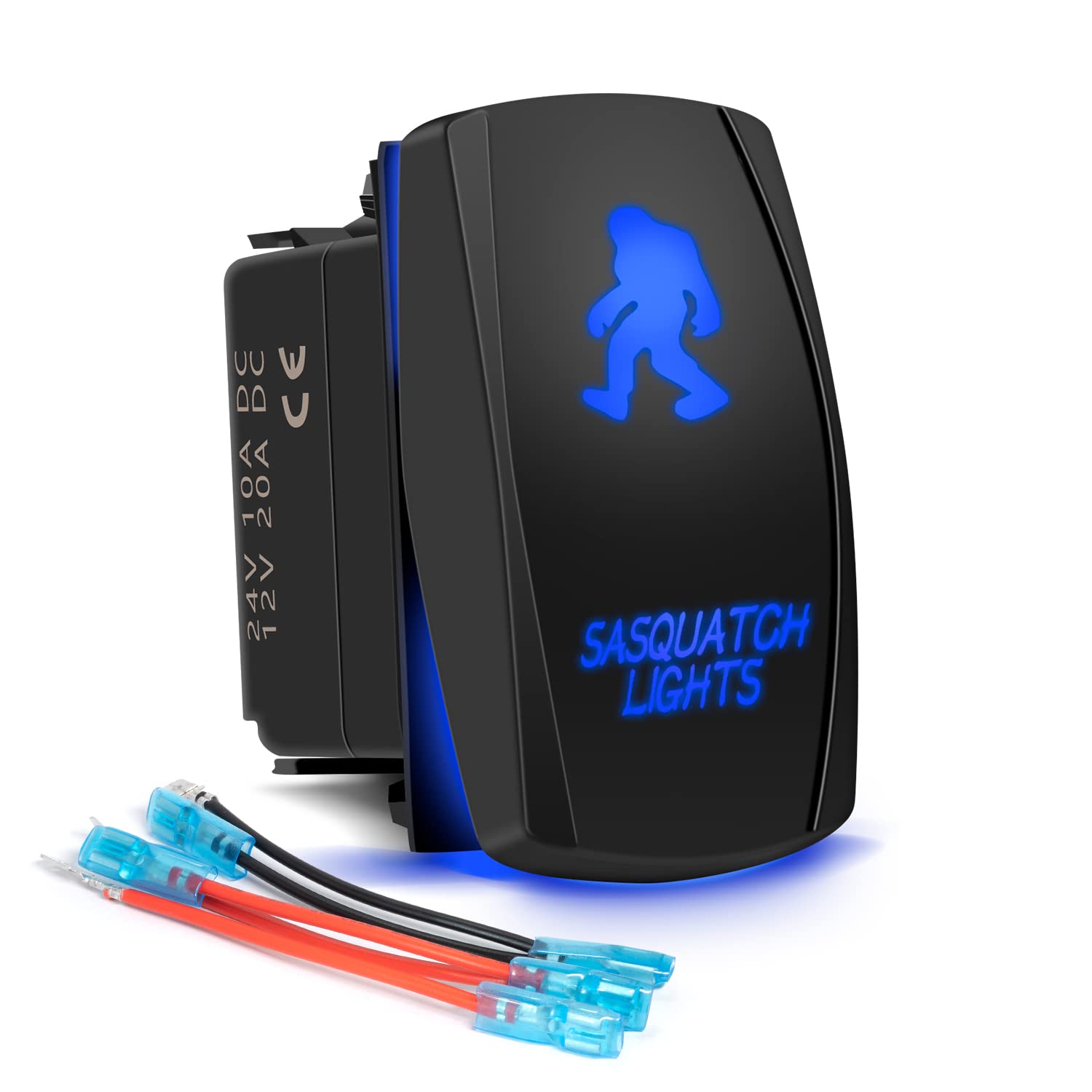 Fabood F Waterproof 5 Pin Sasquatch Lights Rocker Switch Laser Spst On/Off Two Led Backlit Blue Light 20A 12V For Automotive Mot