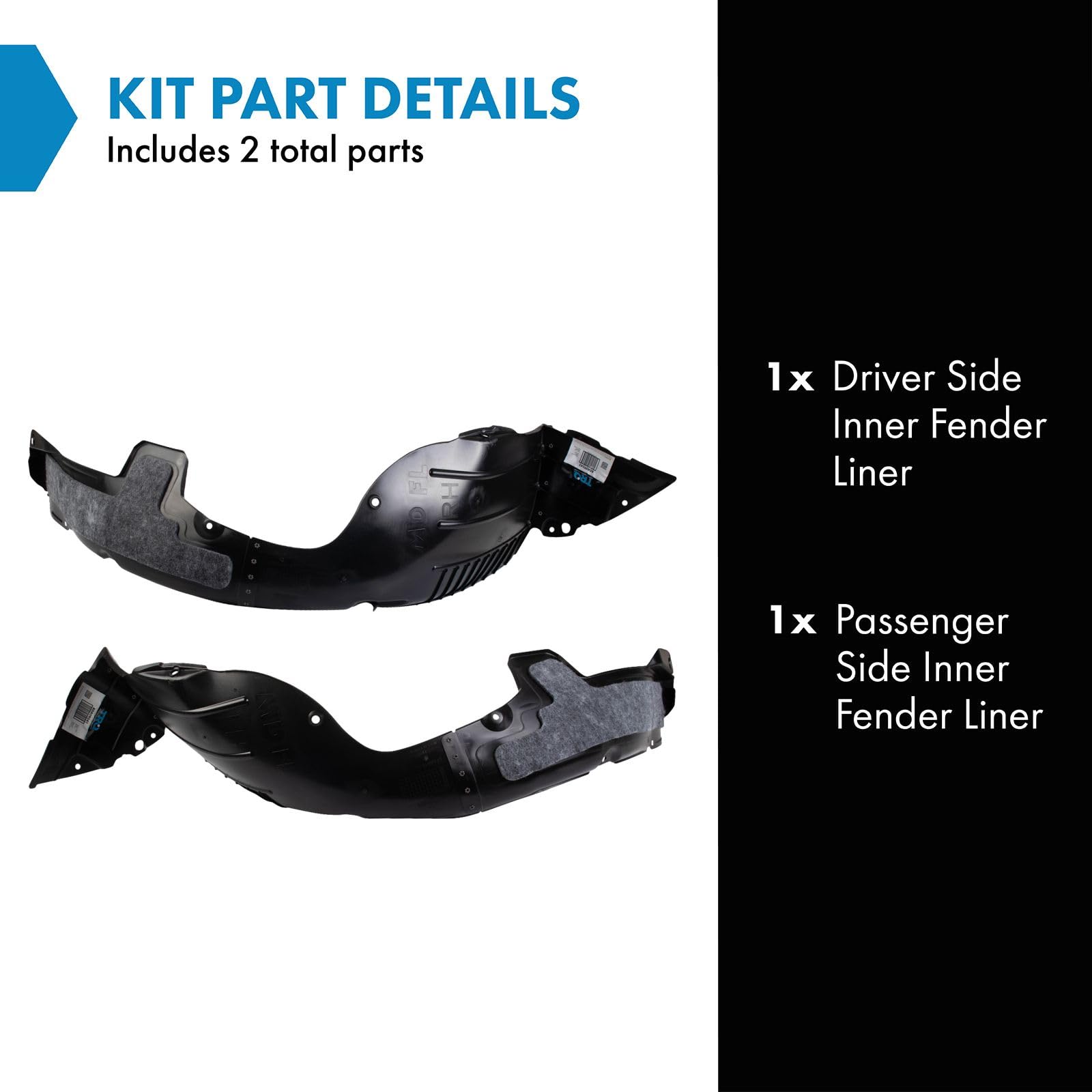 Trq Inner Fender Liner Set Compatible With 2014-2016 Hyundai Elantra Hy1248137 Hy1249137