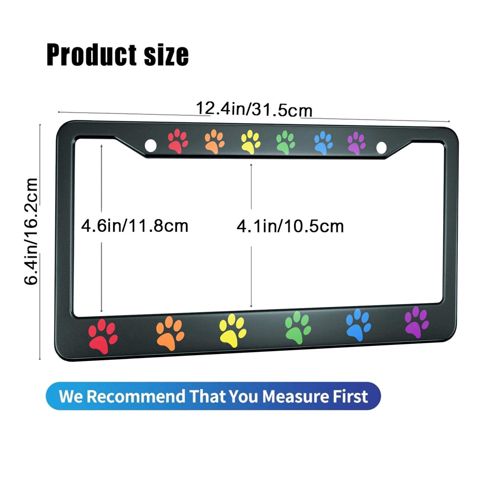 Hosnye Dog Paw Print License Plate Frame Rainbow Gradient Metal License Plate Cover Front Plates Frames Car Tag Frame For Women Men Us Vehicles Standard
