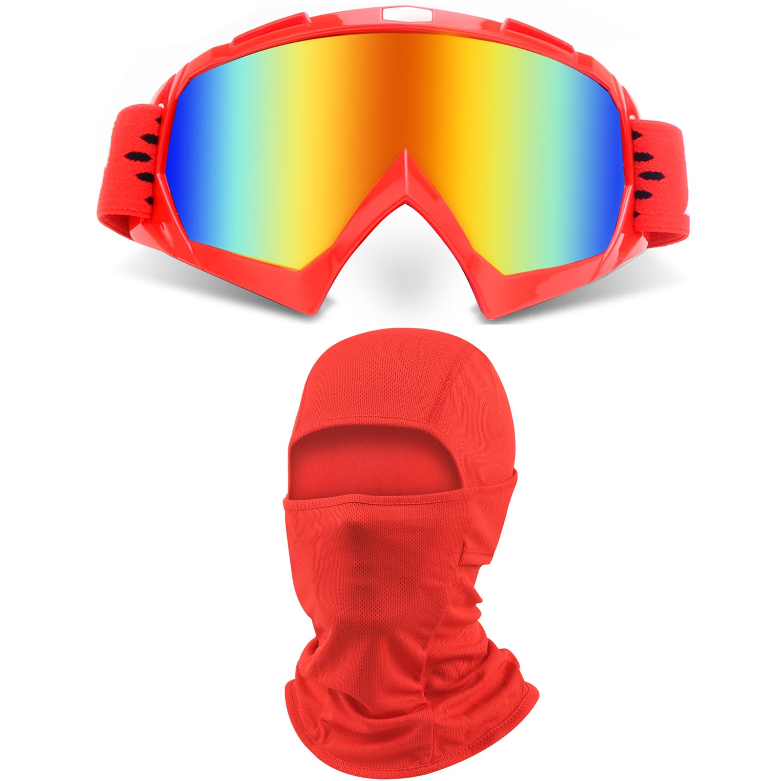 ZJNUO ATV Goggles with Balaclava face Mask for Men Women and Youth, Dirt Bike Motorcycle Motocross Riding Ski Goggles (Red Color