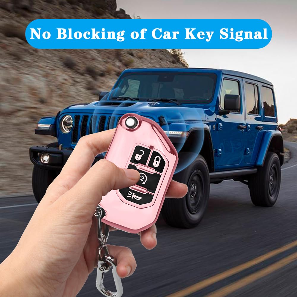 QBUC Jeep Key Fob Cover With Keychain, Flip Key Case Protector for 2018-2024 Wrangler JLU JL 2020-2023 Gladiator Rubicon JT (Pin