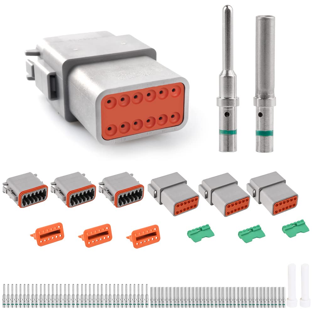 Jrready St6117 Dt Series Connector 12 Pin Gray Waterproof Electrical Wire Connector Plug Receptacle With Solid Contact And Seal Plug,3 Sets
