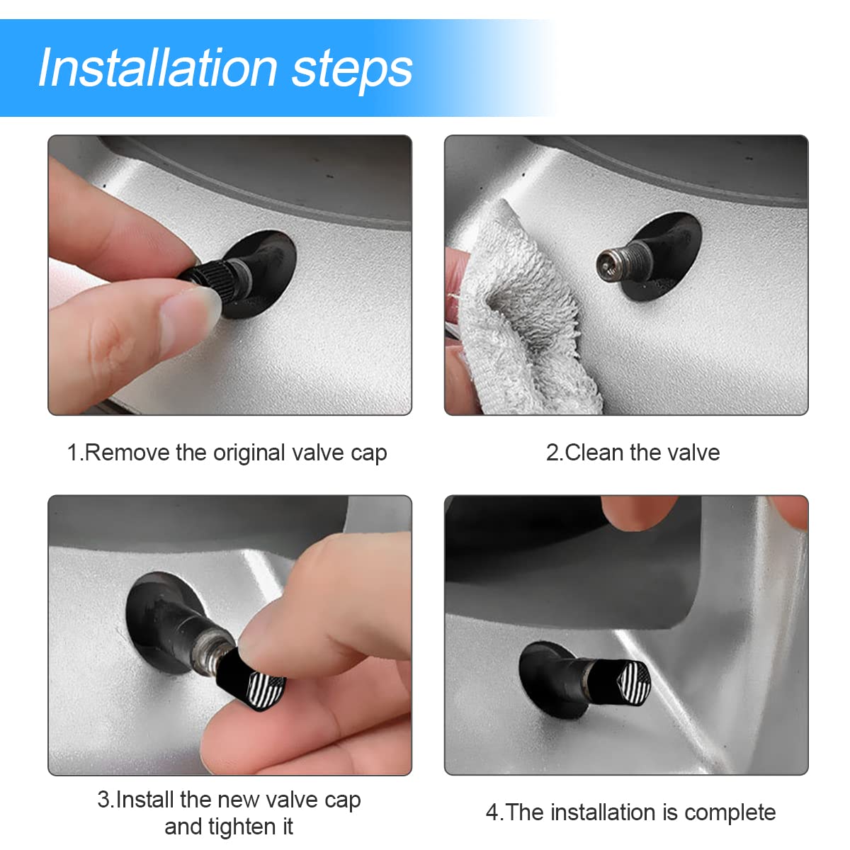 Tire Valve Stem Cap For Car, 4 Pack American Flag Pattern Anti-Rust Airtight Universal Valve Stem Covers For Cars, Vehicles, Bic