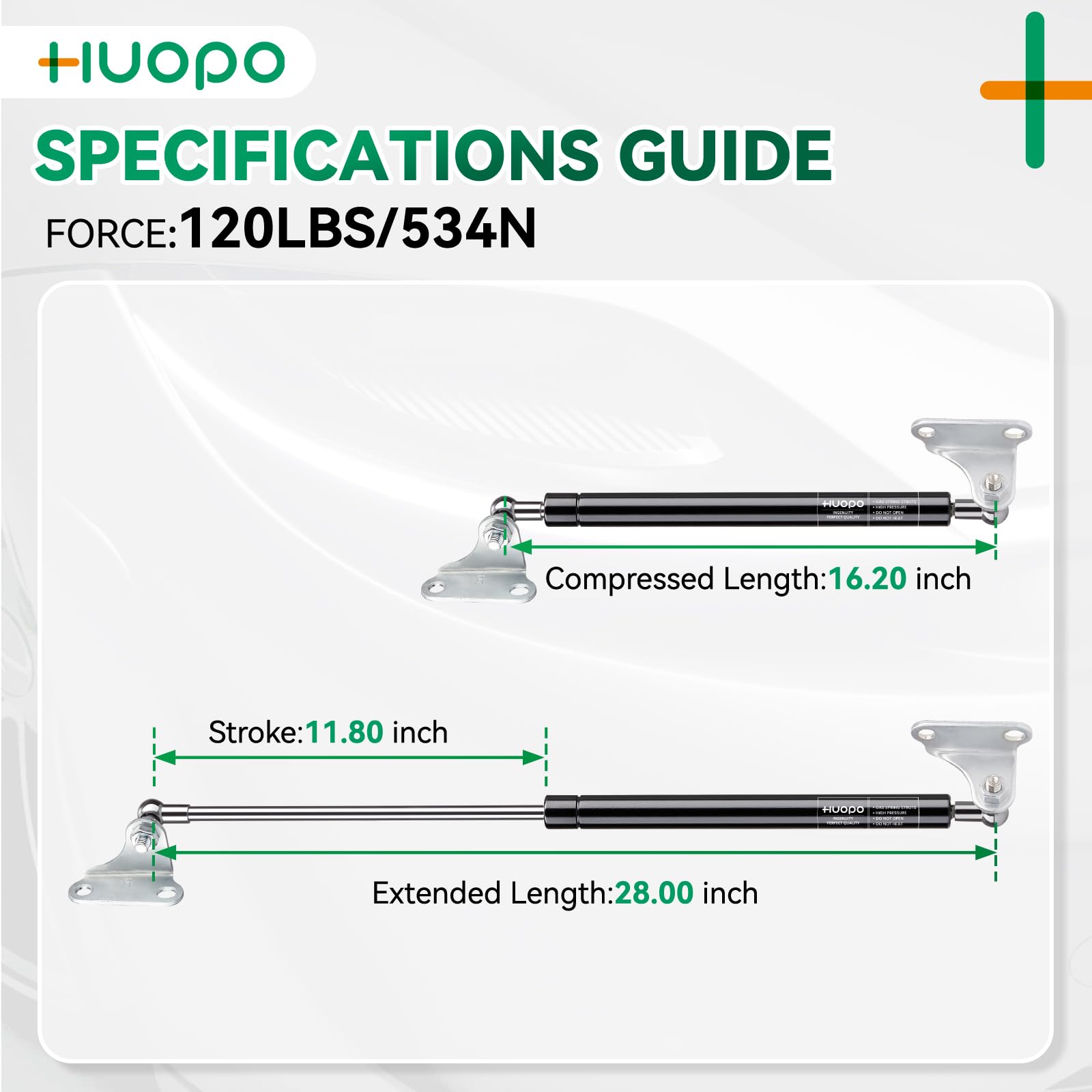 Huopo 28 Inch 120Lb/534N Gas Shock Strut Spring Lift Support For Rv Bed Door Floor Hatch Boat Shed Window Custom Heavy Duty Trap