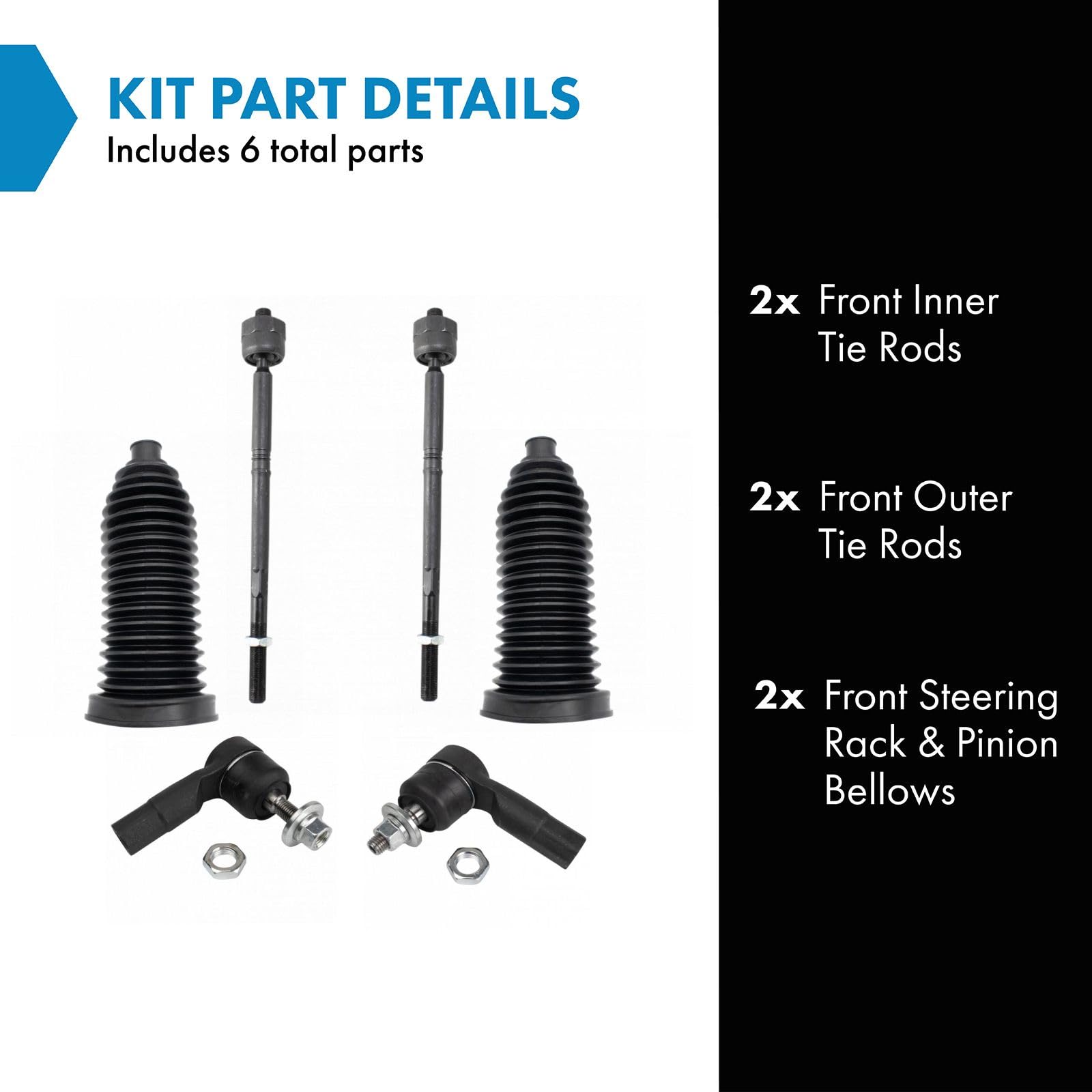 Trq Front Driver & Passenger Side Inner & Outer Steering Kit Steering Rack & Pinion Bellow Tie Rod Compatible With 2014-2018 Jee