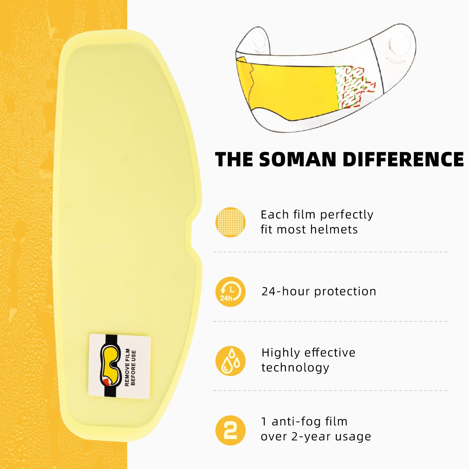 Soman Universal Motorcycle Helmet Anti Fog Film, Adhesive Anti Fog For Motorcycle Helmet Visor Shield Compatible With Rf1200 X14 Xd-4 Mx-9 Xg 100 K6 I90 Strada Ii (Transparent)