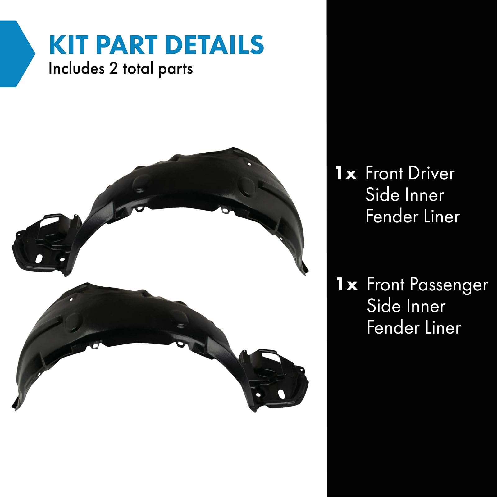 Trq Front Inner Fender Liner Set Compatible With 2011-2013 Toyota Corolla To1248162 To1249162