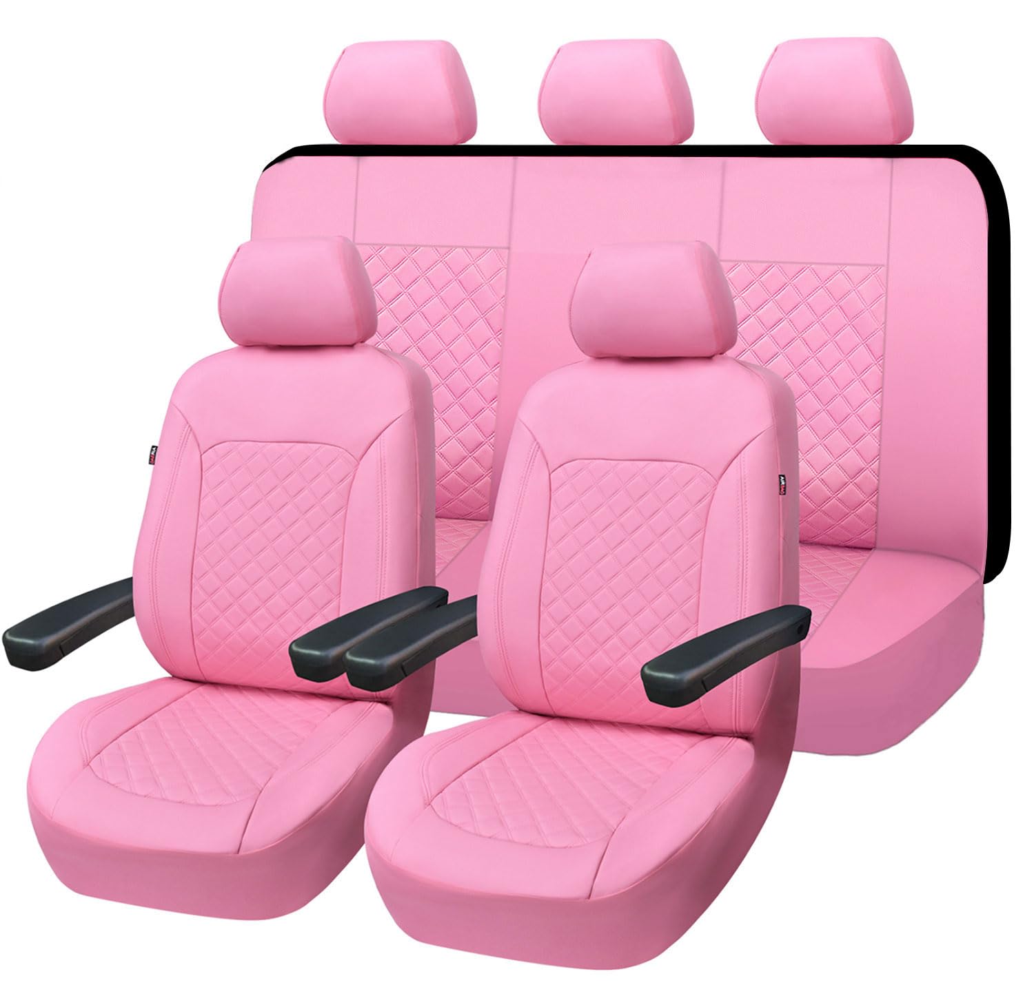 Flying Banner car seat Covers Set Faux Leather Quilted Fashion Easy Bench Split Protectors Sport Fashion (Solid Pink, Full Set -