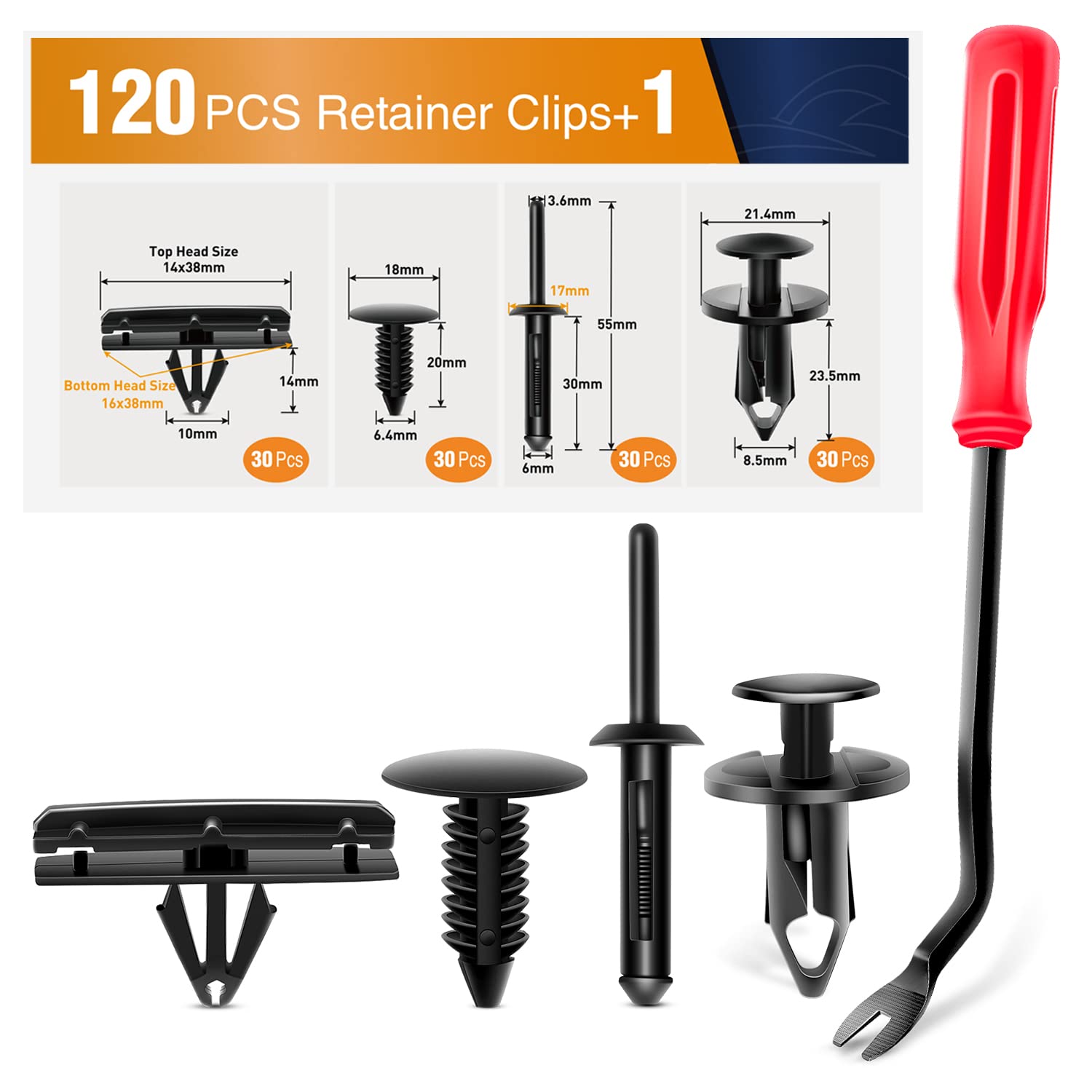 GOOACC 121PCS Fender Flare & Rocker Moulding Clip Assortment 6506007-AA 6030441 68039280-AA 6503598 Replacement for Jeep Wrangle