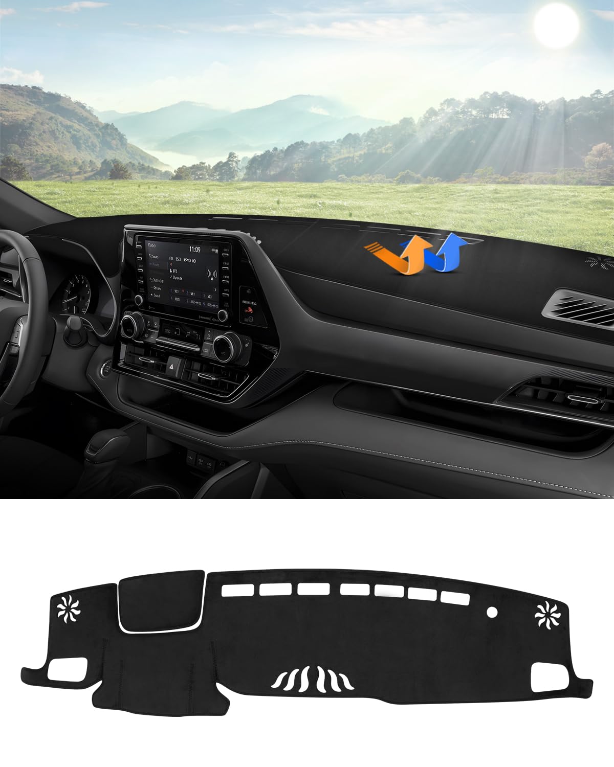 Autorder Dashboard Cover Mat for Toyota Highlander 2020 2021 2022 2023 2024 2025 Accessories Dash Cover Flannel Dash Mat Sunshad