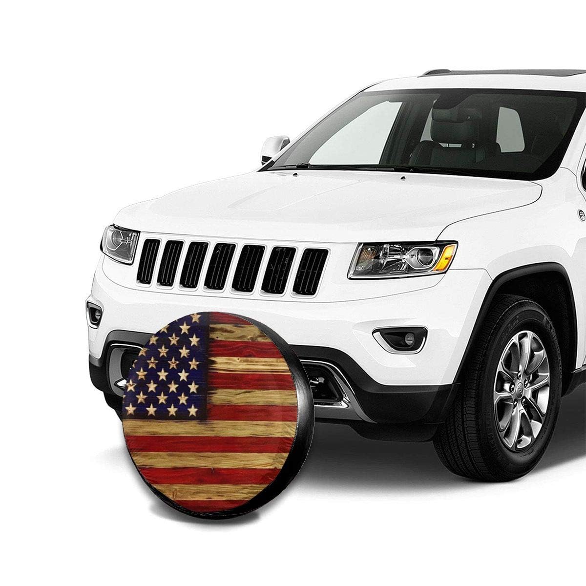 TianHeYue 15 Inch Tire Cover - American Flag Design, Reclaimed Wood, Potable Polyester for RV, SUV, Truck, Trailer Accessories, Black
