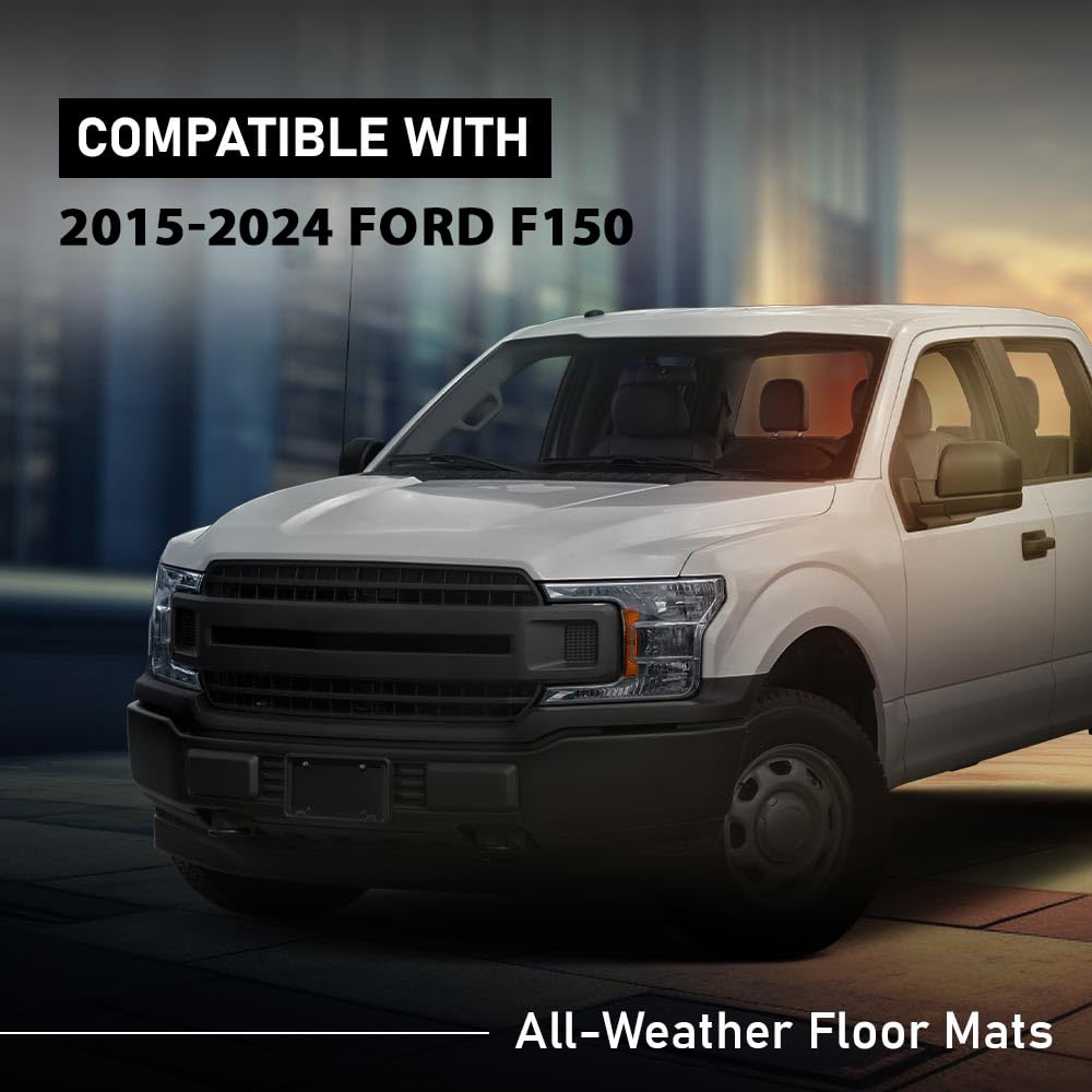 G-PLUS Floor Mats Compatible with Ford F150 2015-2024 Super Crew (Includes 22-24 Lightning Models) w/o Fold Flat Storage TPE All