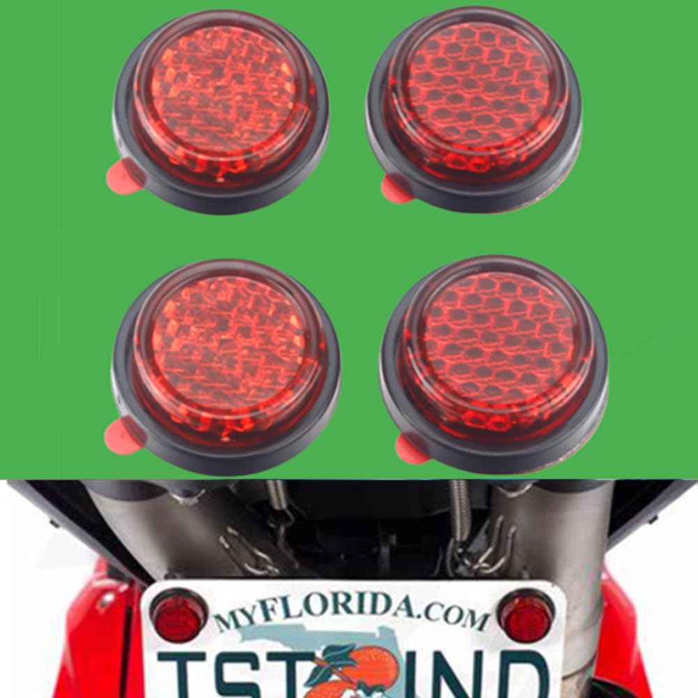 Kashaipu 4Pcs Red Plastic Universal Screw Mount Reflective Warning Reflector For Motorcycle Bike License Plate Bolts,Round Refle