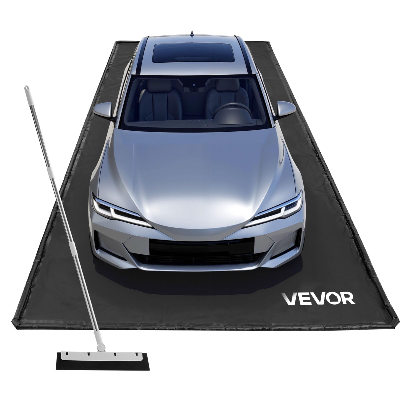 VEVOR Containment Mat, 7 ft 9 in x 18 ft, Non-Slip PVC Garage Floor Mat with a Cleaning Squeegee, Heavy Duty Durable Waterproof 