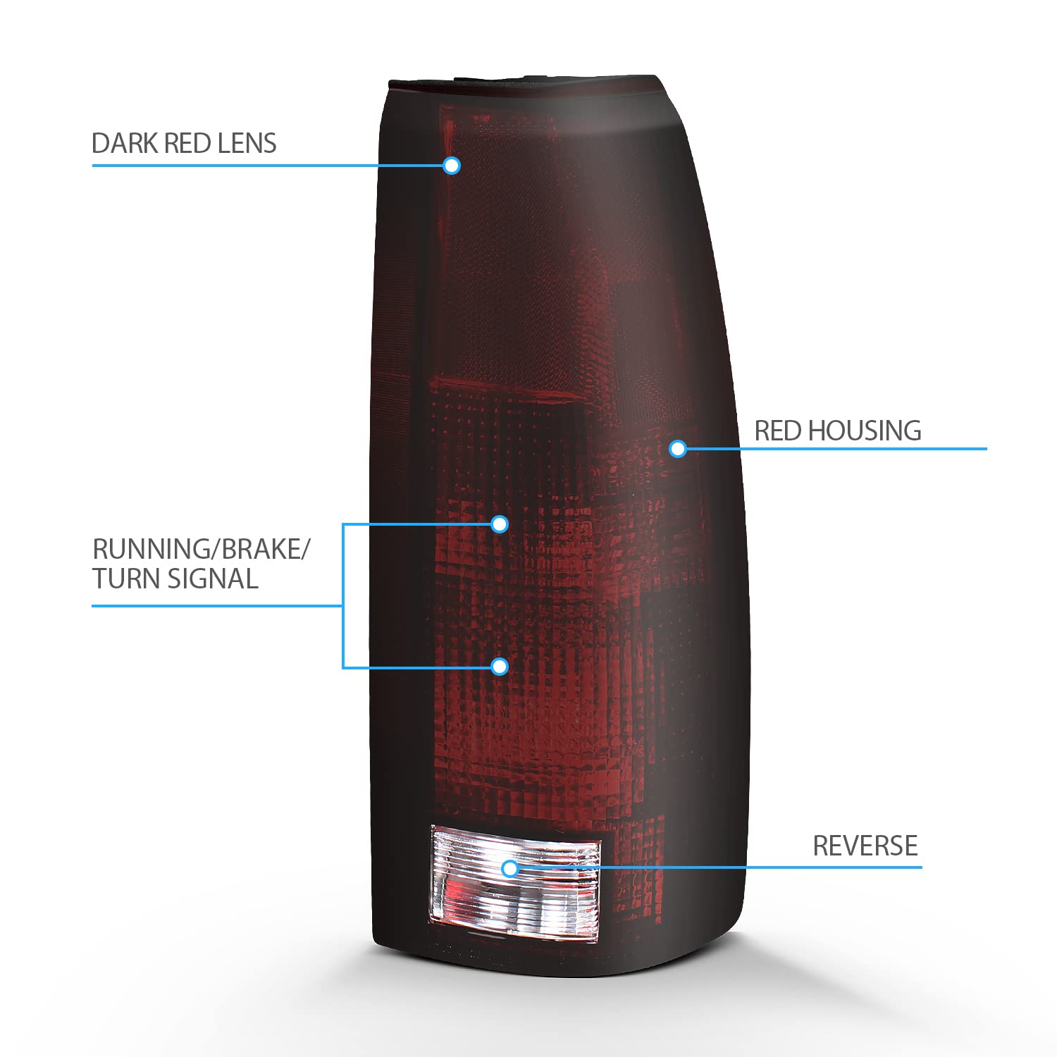 Amerilite For 1988-2000 C/K Truck Tahoe Fullsize Blazer Sierra Suburban Oe Dark Red Rear Brake Lamp Replacement Tail Lights Asse