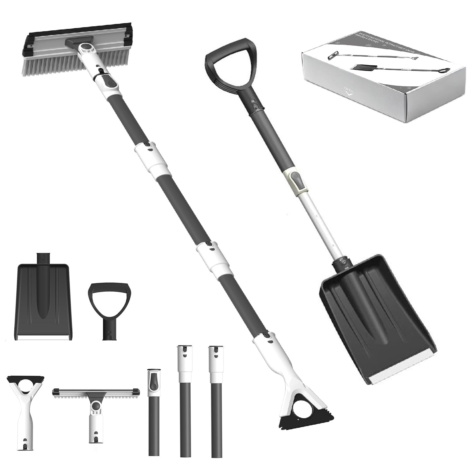 Extra Long 61.5  Ice Scrapers for Car Windshield, Extendable Snow Brush and Snow Shovel for Trucks with 180 Pivoting Brush Head,