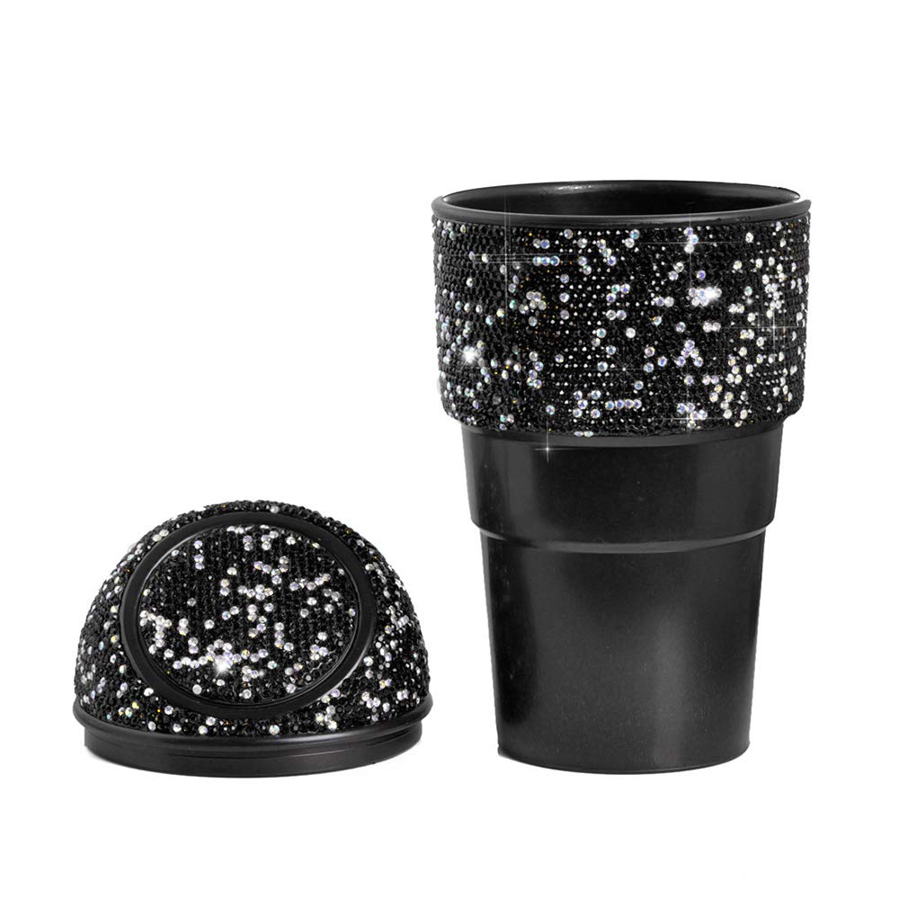 Idain Bling Rhinestone Auto Garbage Can Car Trash Can With Lid Mini Garbage Bin For Automotive Car, Home, Office, Kitchen, Bedro