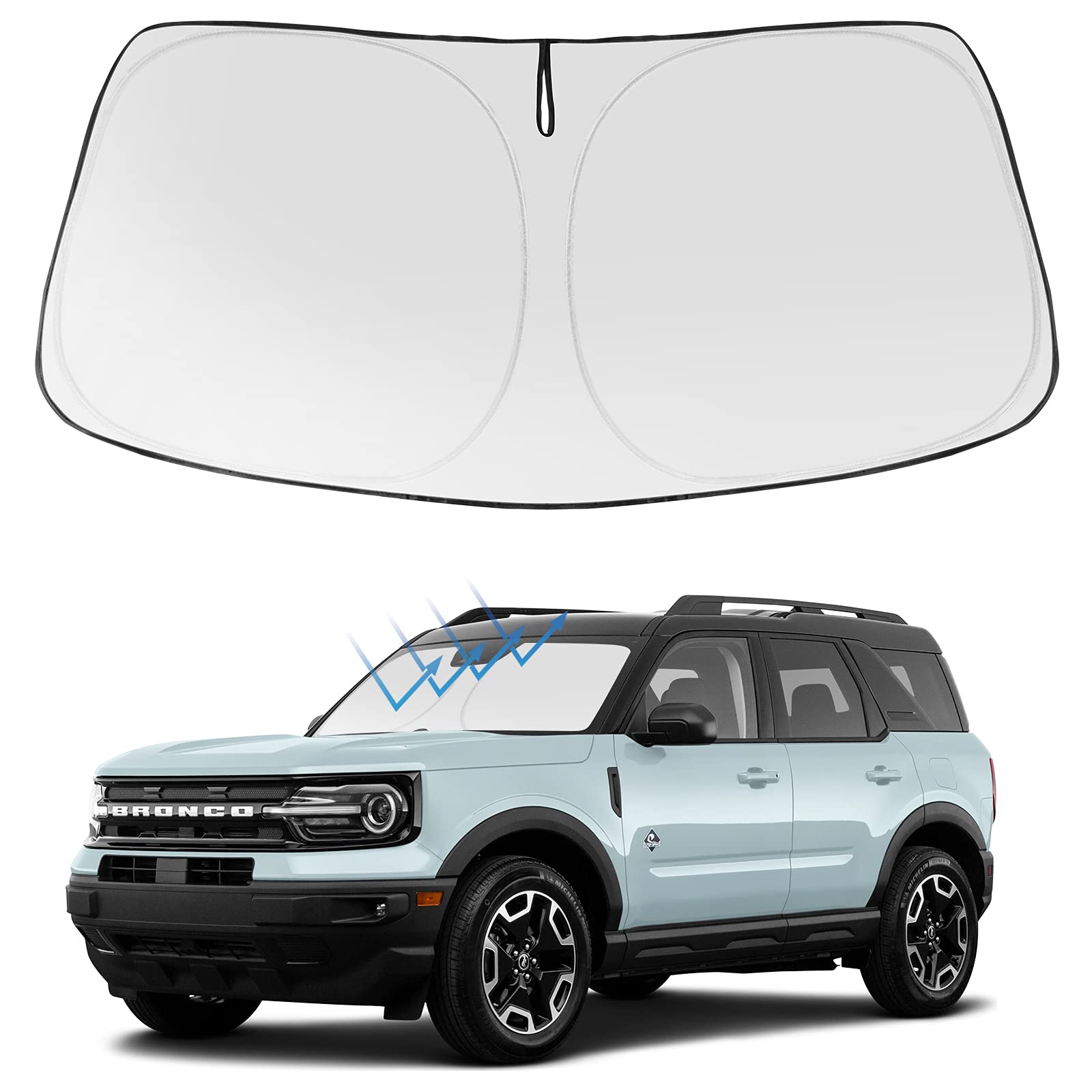 Proadsy 2025 Upgrade Front Windshield Sun Shade Foldable Sunshade Protector Custom Fit 2025 2024 2023 2022 2021 Ford Bronco Sport Accessories