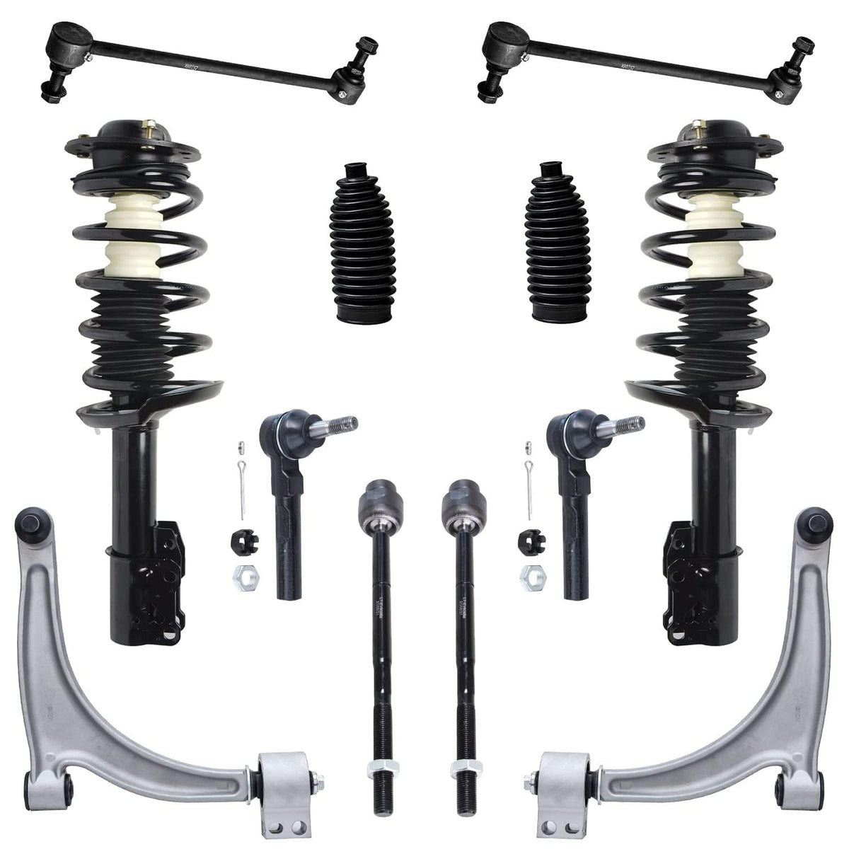 Detroit Axle - Front End 12Pc Suspension Kit For Chevrolet Malibu Pontiac G6 Saturn Aura, 2 Struts 2 Lower Control Arms 4 Outer
