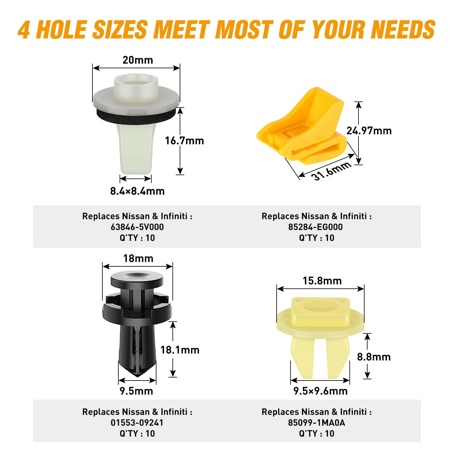 Gooacc 40Pcs Bumper Grommet And Rear Bumper Retainer Assortment Compatible For Nissan & Infiniti, Replace 63846-5V000 63846-5V00