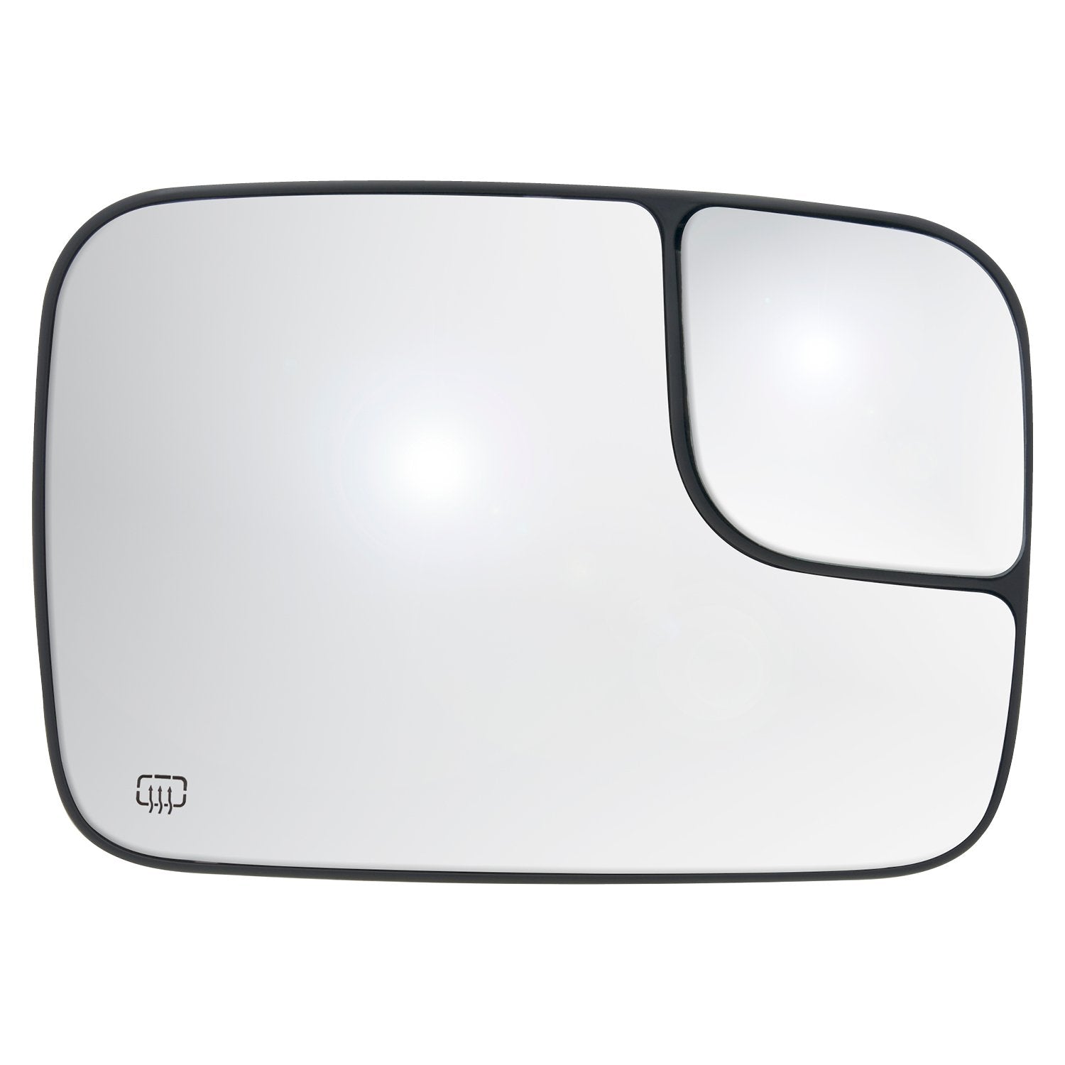 Passenger Side Heated Mirror Glass w/backing plate, Dodge Ram Pick-Up 1500, 2500, 3500, 7 3/16&quot; x 10 1/4&quot; x 11 1/16&quot; (for OE towing Mirror, w/blind spot)