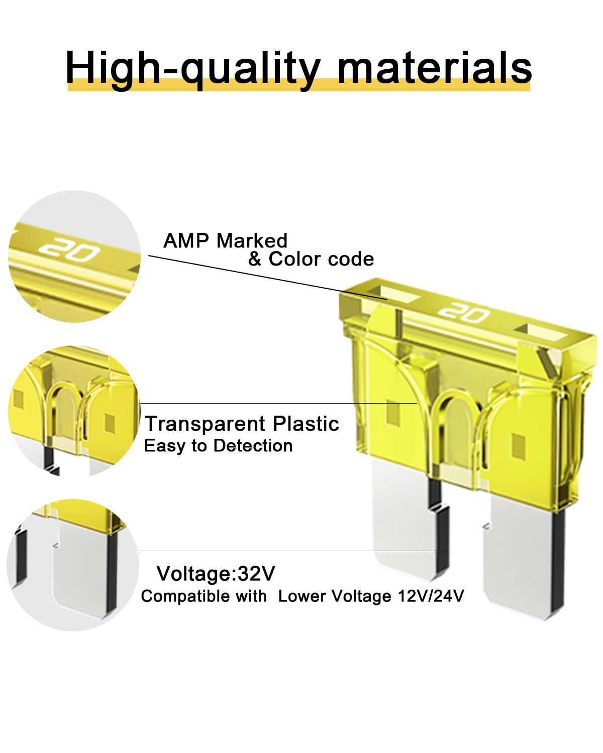 Riseuvo 50Pcs 20A Standard Car Fuses - 20 Amp Automotive Fuses(Ato/Apr/Ats), 32V (12/24V) Blade Fuse For Rv/Truck/Suv