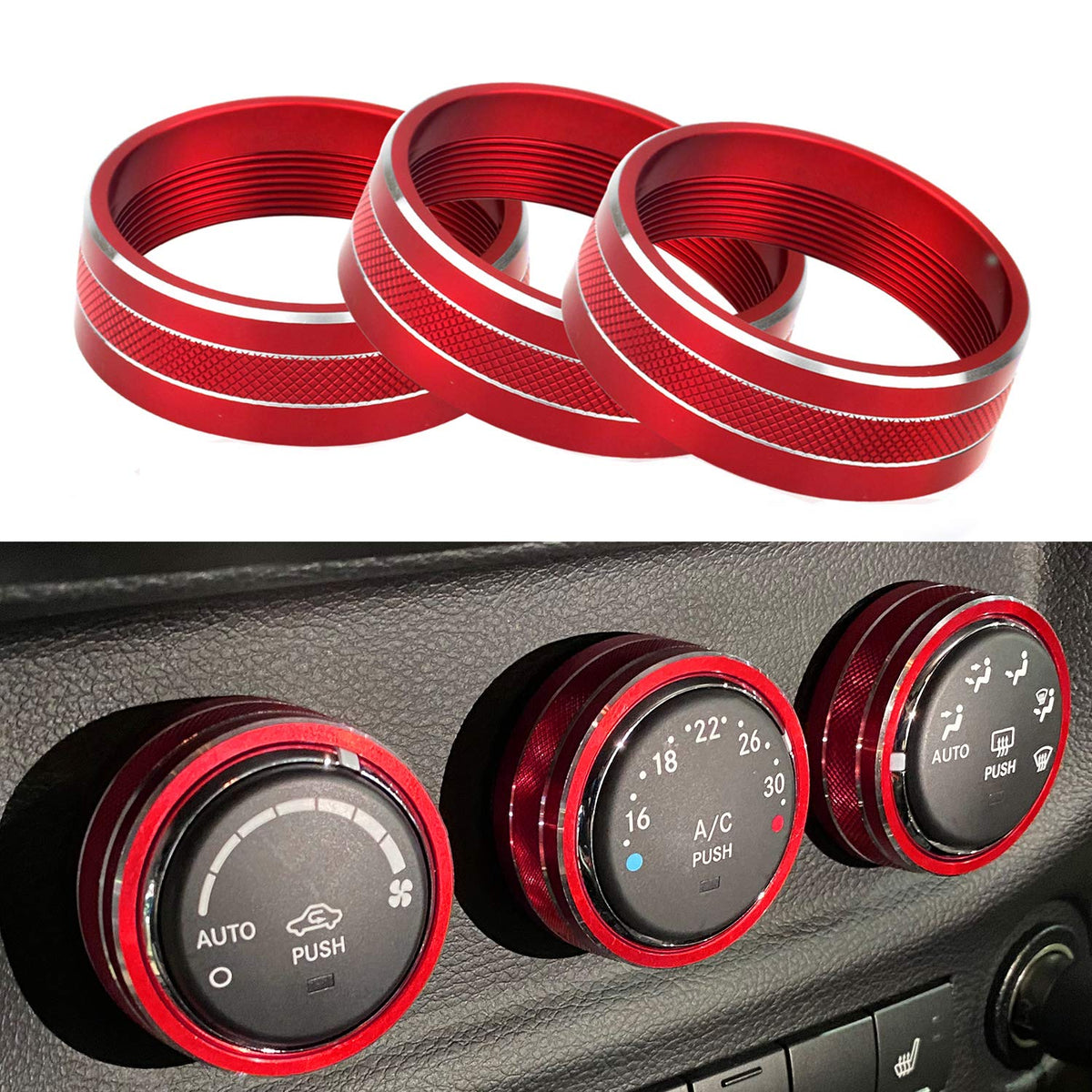 Ac Climate Control Knob Ring Air Conditioner Switch Volume Cover Compatible With 2011-2017 Jeep Wrangler Jk Jku/Dodge Challenger 2008-2014 Interior Conditioning Accessories Trim(Red)