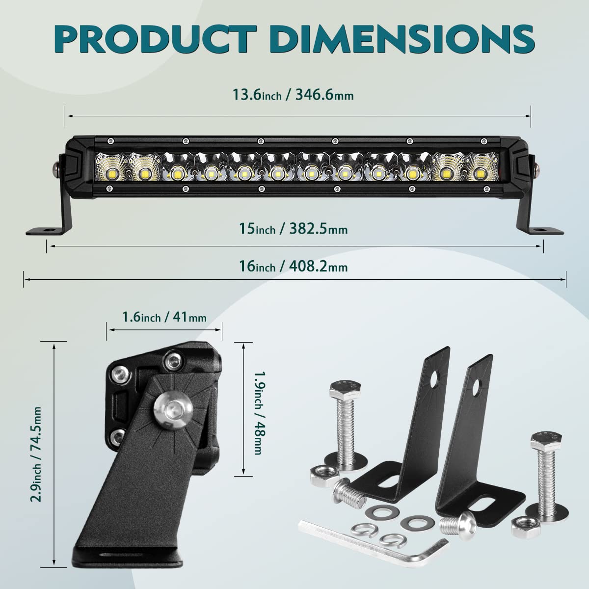 Rigidhorse 12 Inch Led Light Bar Single Row Flood & Spot Beam Combo 10000Lm Off Road Led Light Bar Driving Light For Pickup Suv Atv Utv Truck Roof Bumper