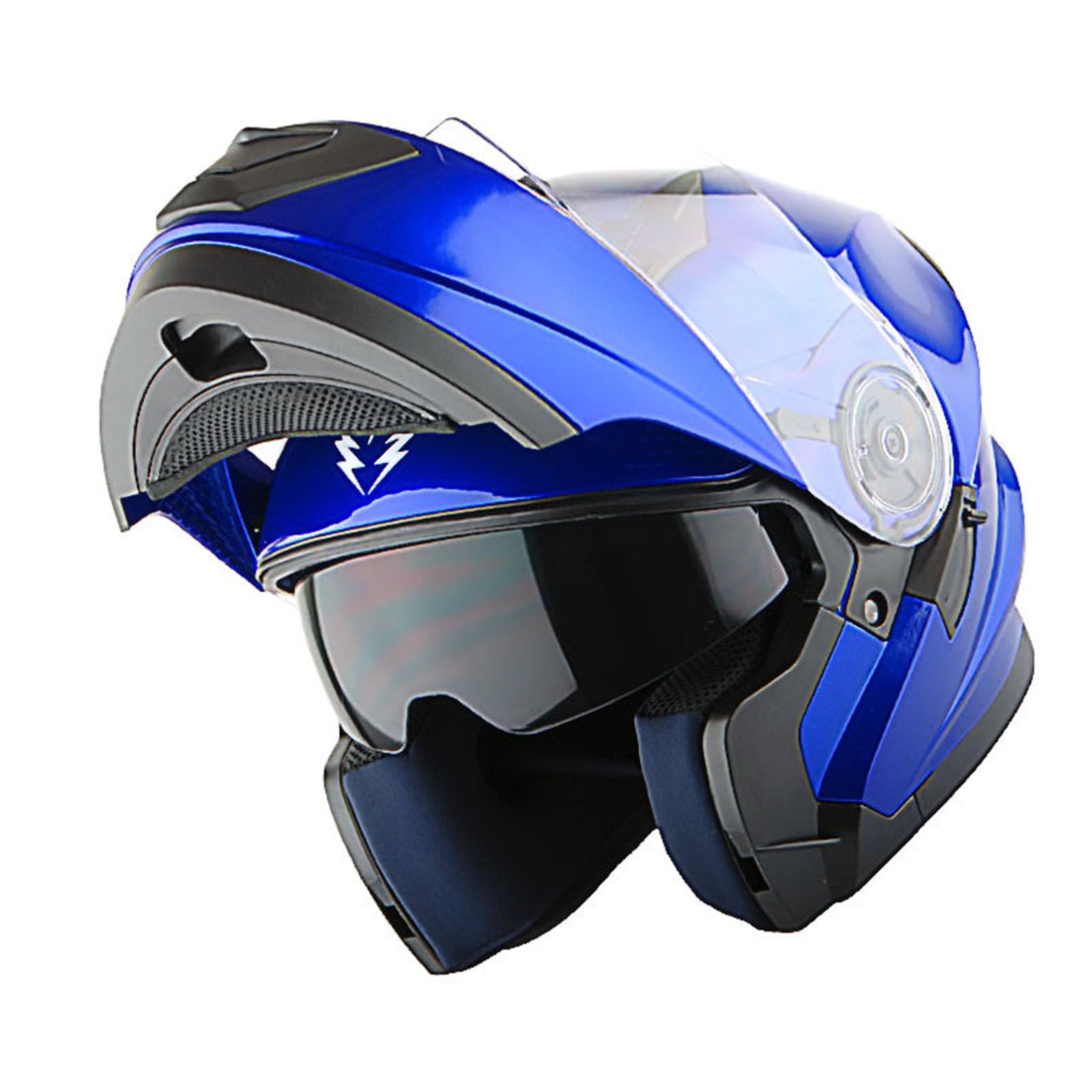 1Storm New Motorcycle Bike Modular Full Face Helmet Dual Visor Sun Shield With Rechargeable Led Tail Light: Glossy Blue