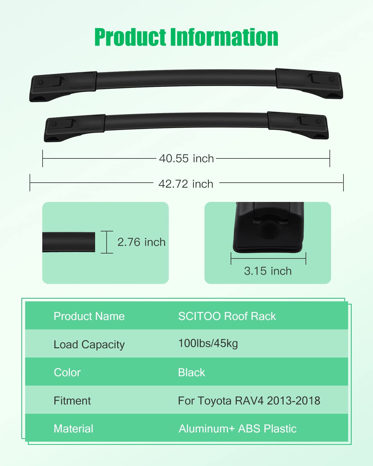 Scitoo Fit For 2013 2014 2015 2016 2017 2018 For Toyota Rav4 Sport Utility Aluminum Alloy Roof Top Cross Bar Set Roof Rack Rail