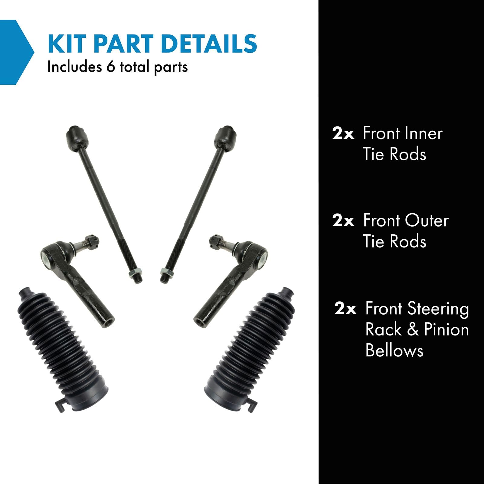 Trq Front Driver & Passenger Side Inner & Outer Steering Kit Steering Rack & Pinion Bellow Tie Rod Compatible With 03-14 Chevrol