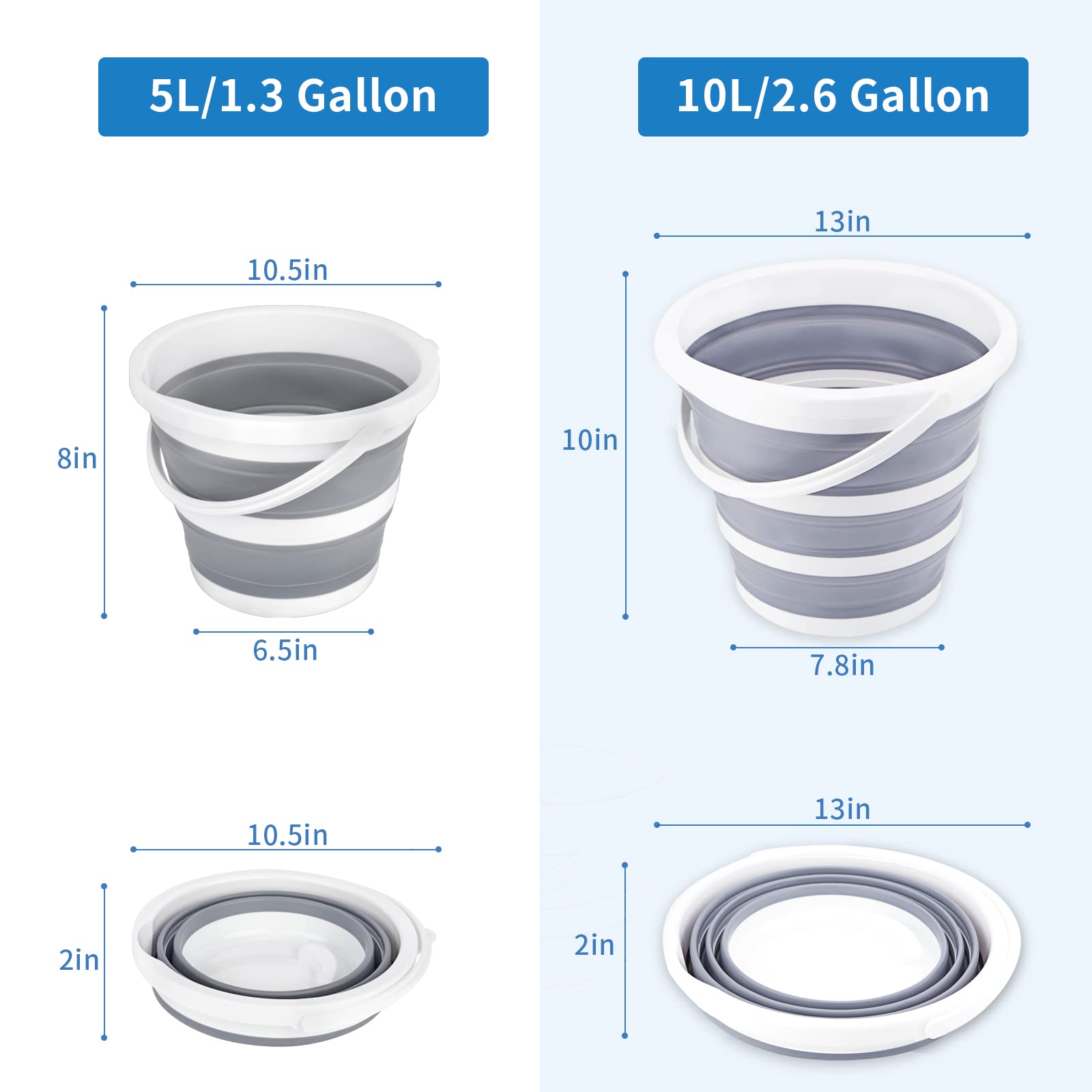 Craftend 5L Gray Collapsible Bucket - Portable Plastic Mop Bucket for Car Washing, Camping, Beach, and Household Use - Space Saving Design
