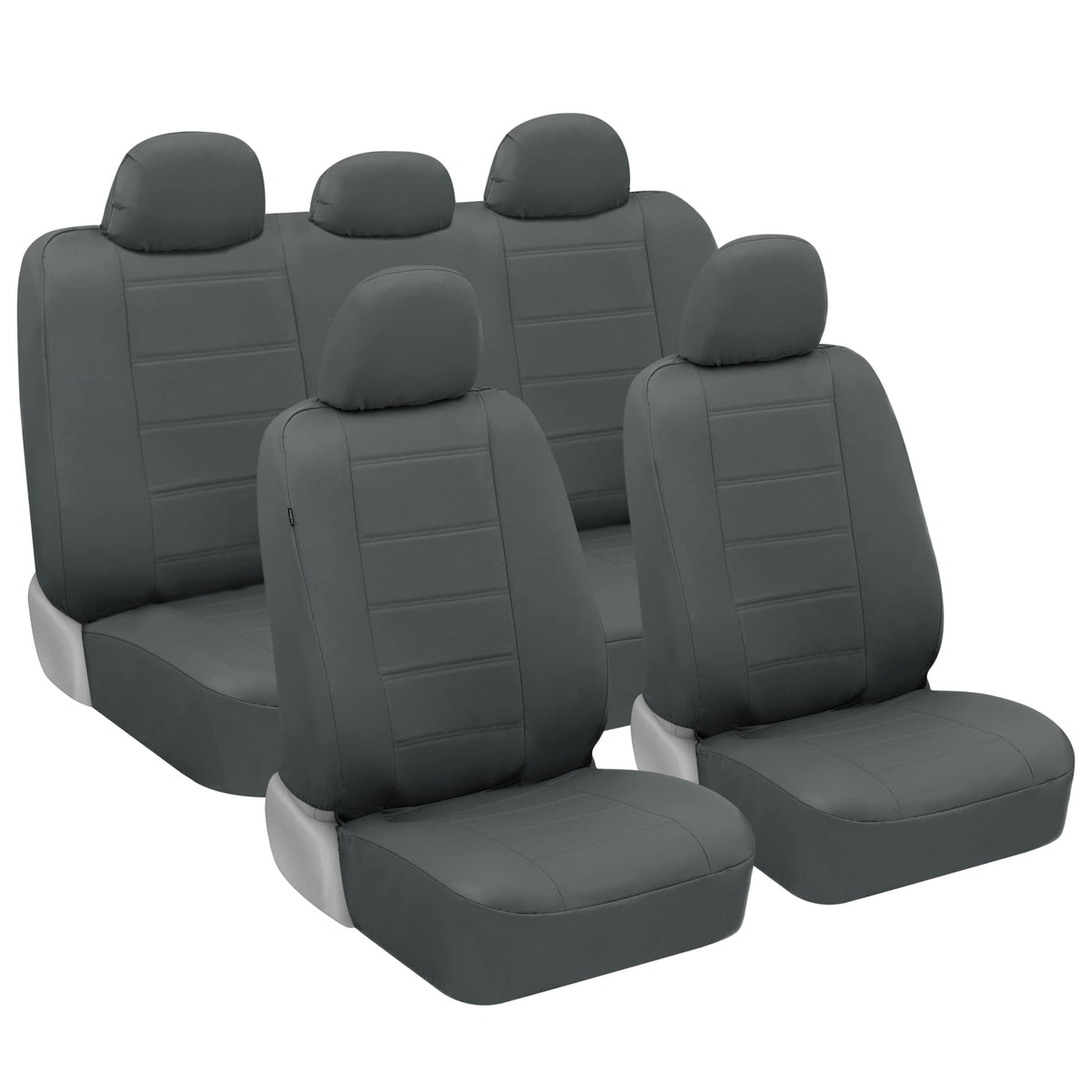 BDK carXS Gray Leather Car Seat Covers Full Set, 9-Piece Faux Leather Seat Covers for Cars, Includes Front Seat Covers and Back 