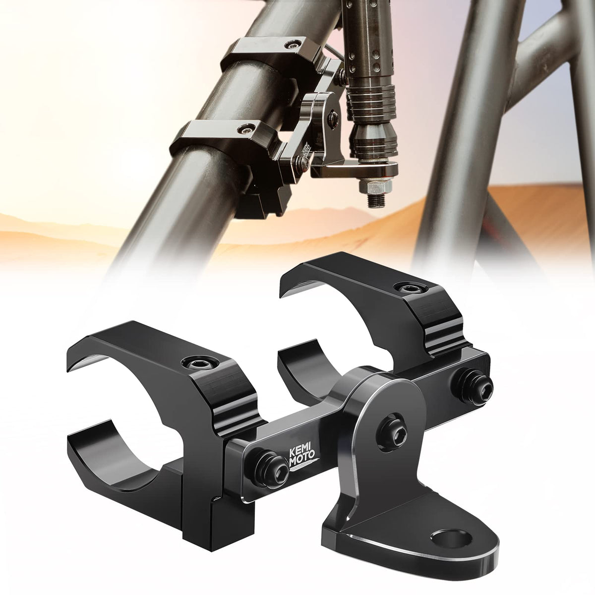 Kemimoto Upgraded Utv Whip Mount 1Pcs, Double-Clamps 1.5''-2'' Roll Cage Heavy-Duty Aluminum Whip Light Mounting Bracket Flag Mo