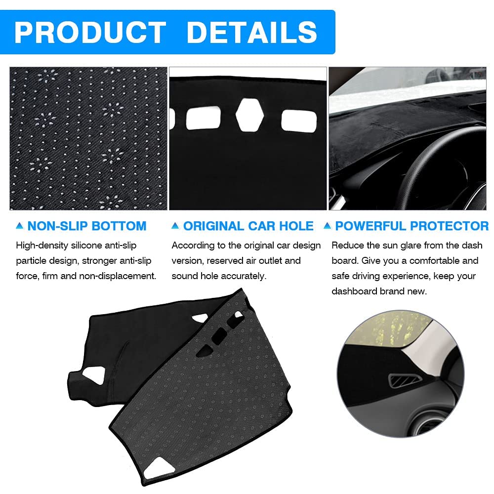 Autorder Dashboard Cover Mat For Hyundai Kona 2018-2021 2022 2023 Accessories Dash Cover Flannel Dash Mat Sunshade Glare Uv Rays Protector (Without Hud)