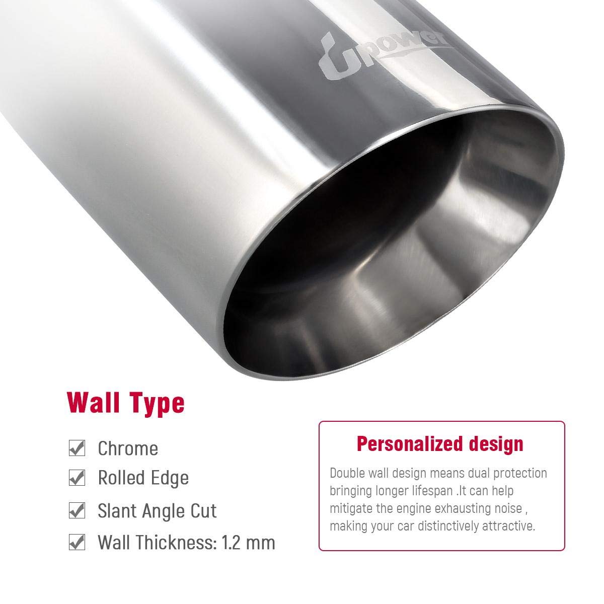Upower Pack Of 2 Exhaust Tip 2.5 Inch Inlet 4 Inch Outlet 9' Long 304 Stainless Steel 2.5' To 4' Diesel Exhaust Tailpipe Tip Double Wall Slant Cut