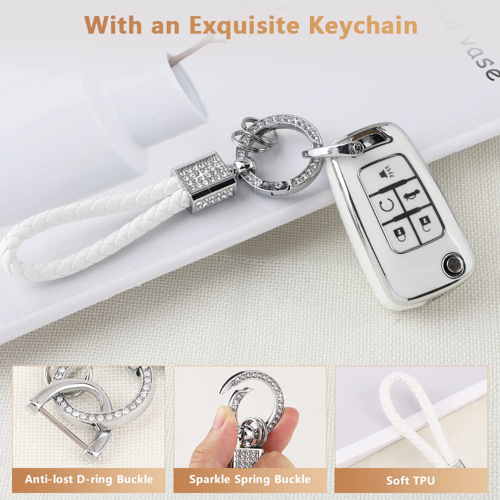 Pifoog Key Fob Cover For Chevy 5 Button Keys Case Shell Protector Tpu Soft Bling Car Keychain Accessories Fit For Equinox Cruze
