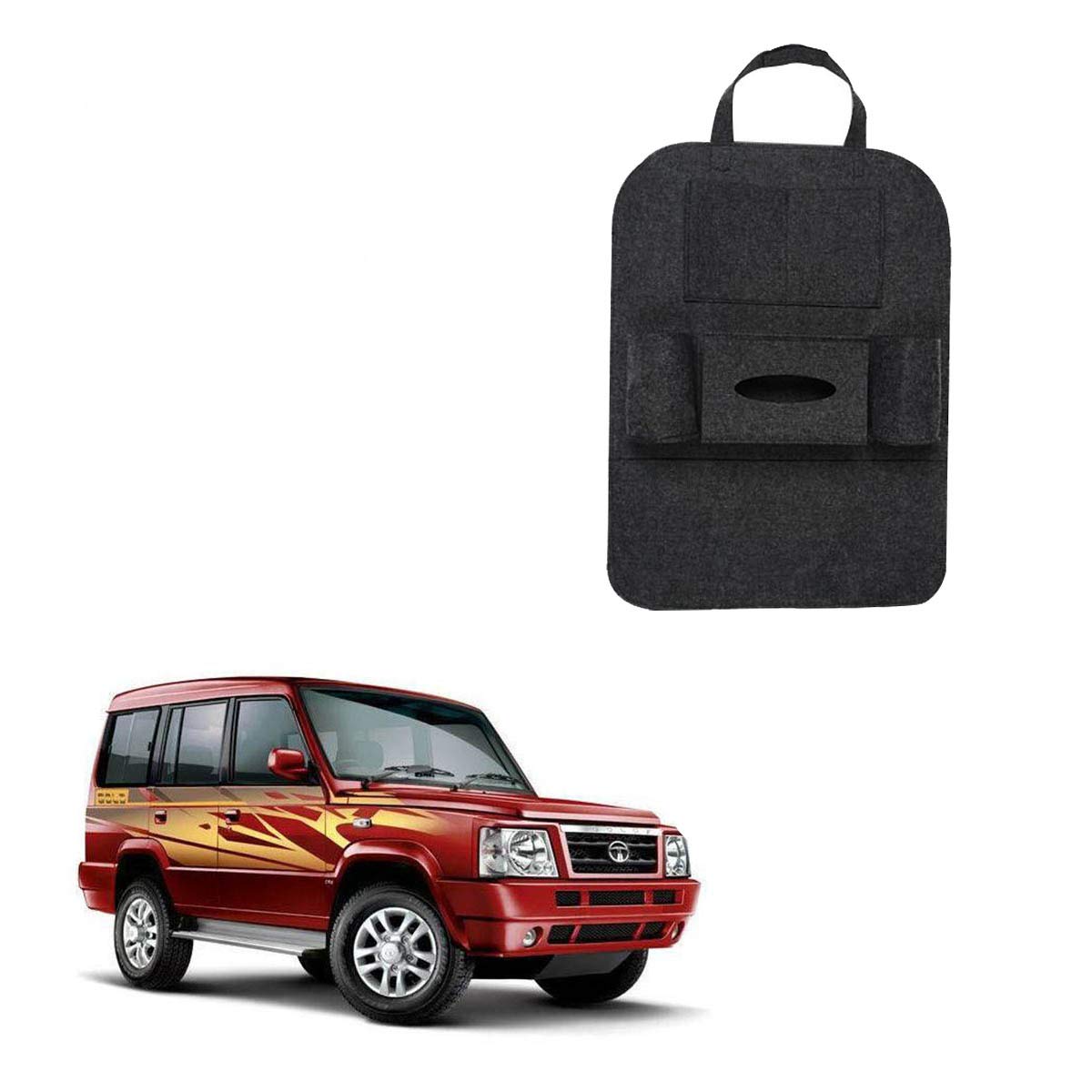 Kandid Black Car Seat Back Multi Pocket Storage Bag Organizer Holder Hanger Accessory For Tata Sumo Gold